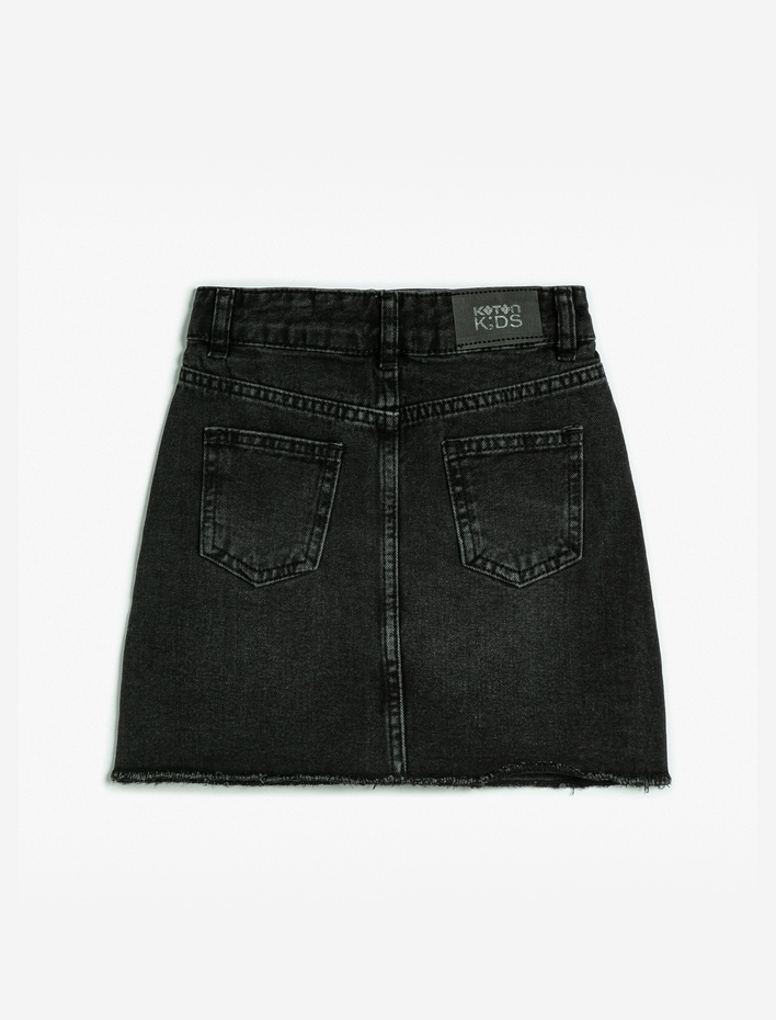 Kız Çocuk Mini Kot Etek Cepli Zımba Detaylı Pamuklu