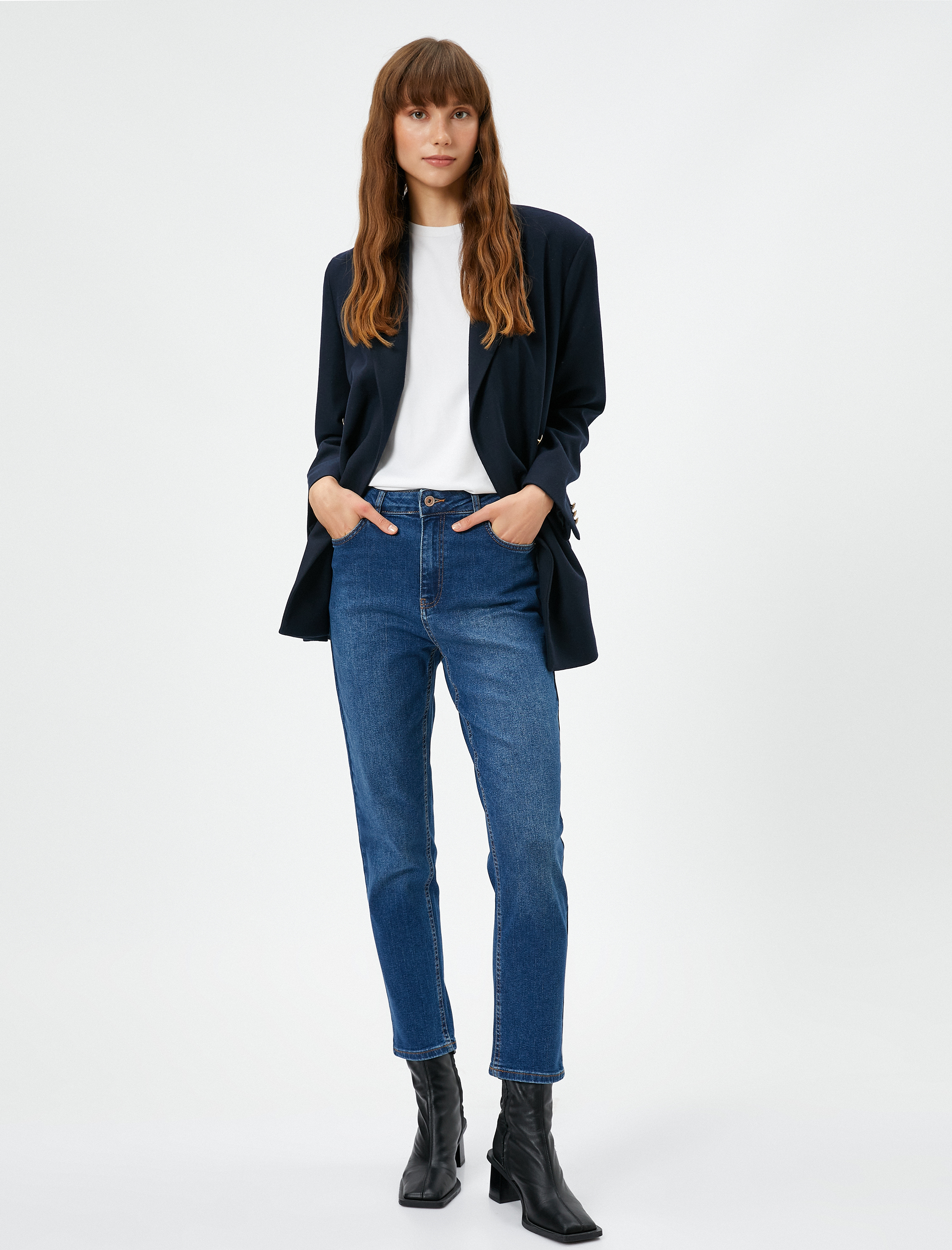   Yüksek Bel Kot Pantolon Hafif Daralan Paça - Slim Mom Jean