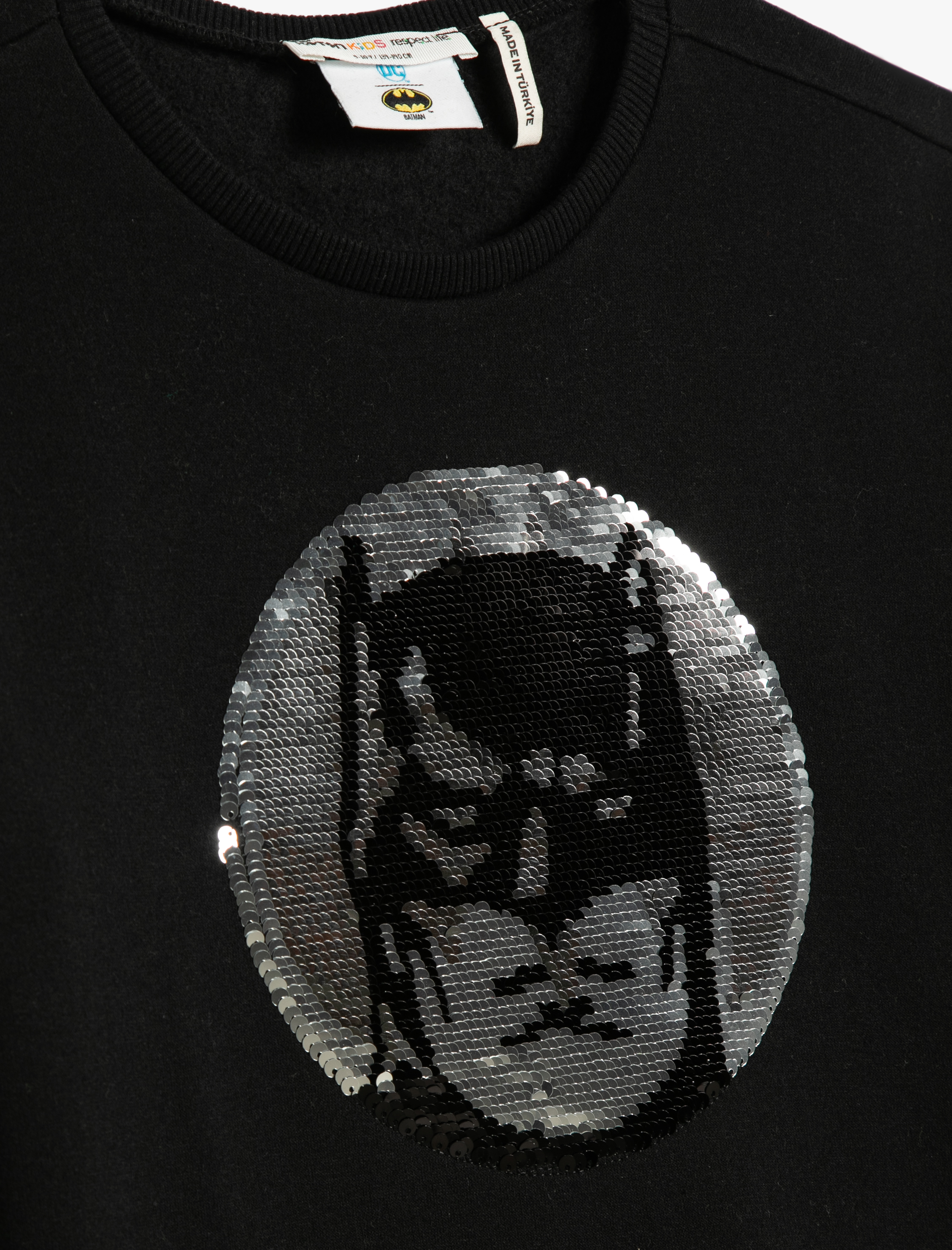  Erkek Çocuk Batman Sweatshirt Lisanslı Pullu Payetli Şardonlu Bisiklet Yaka