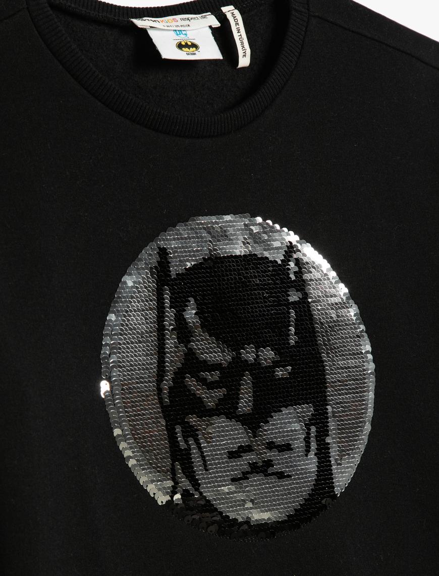  Erkek Çocuk Batman Sweatshirt Lisanslı Pullu Payetli Şardonlu Bisiklet Yaka