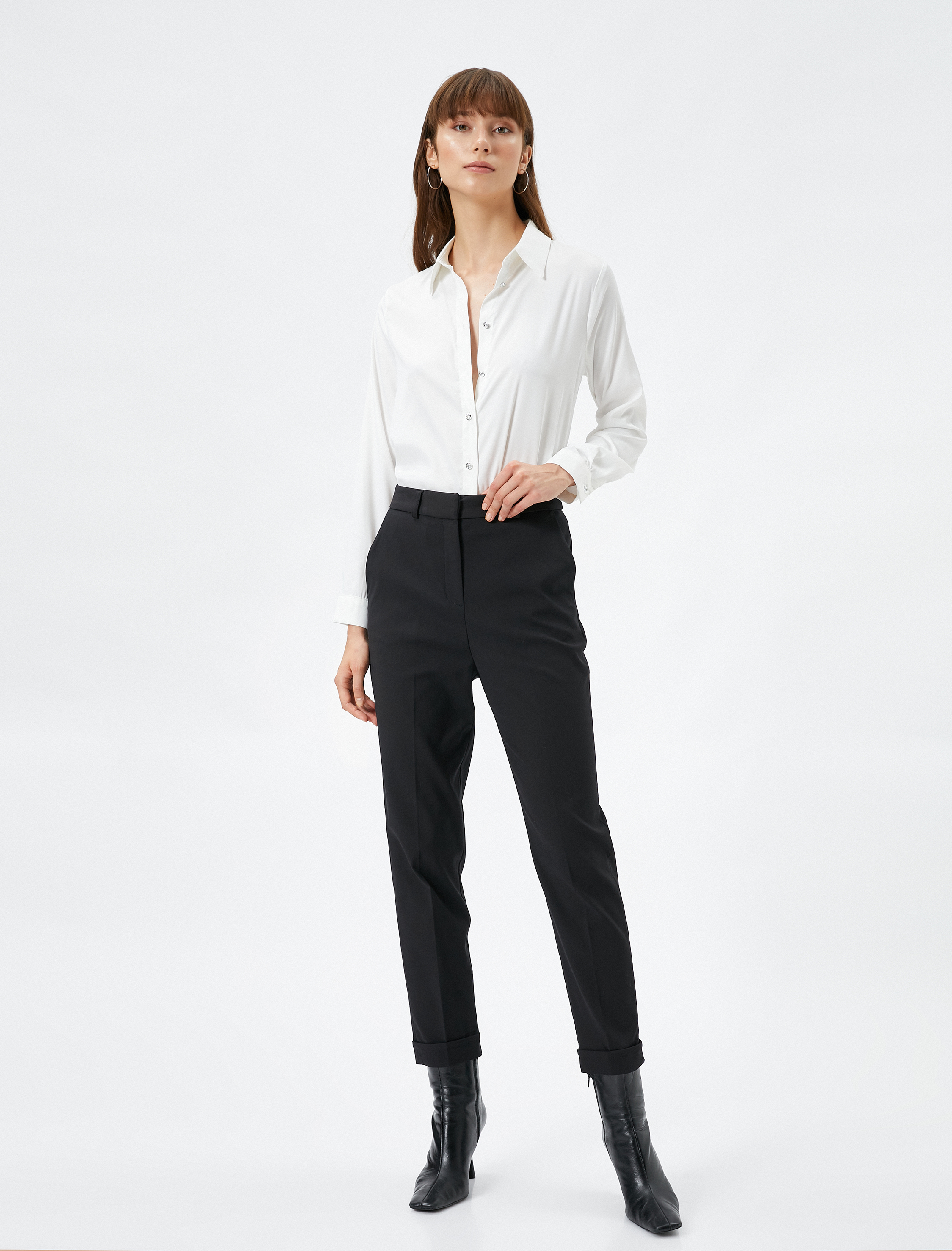   Kumaş Cigarette Pantolon Normal Bel Cepli Fermuarlı