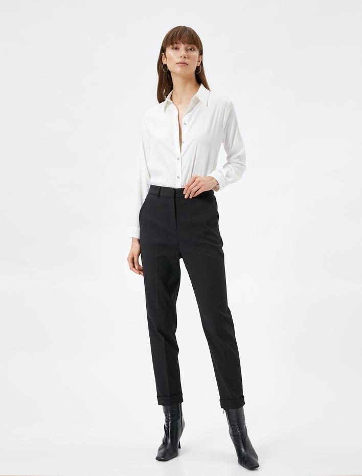  Kumaş Cigarette Pantolon Normal Bel Cepli Fermuarlı