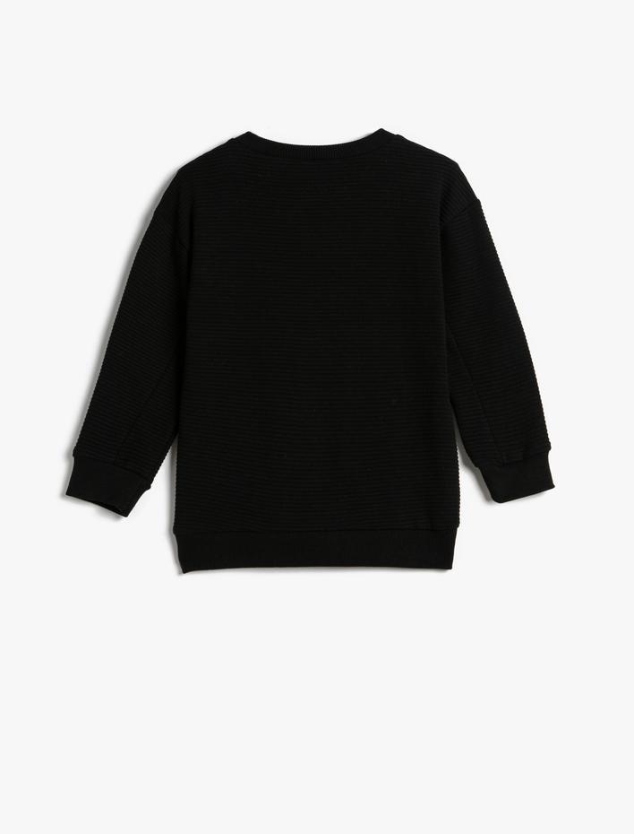 Erkek Çocuk Basic Sweatshirt Cep Detaylı Dokulu Bisiklet Yaka Uzun Kollu Pamuklu