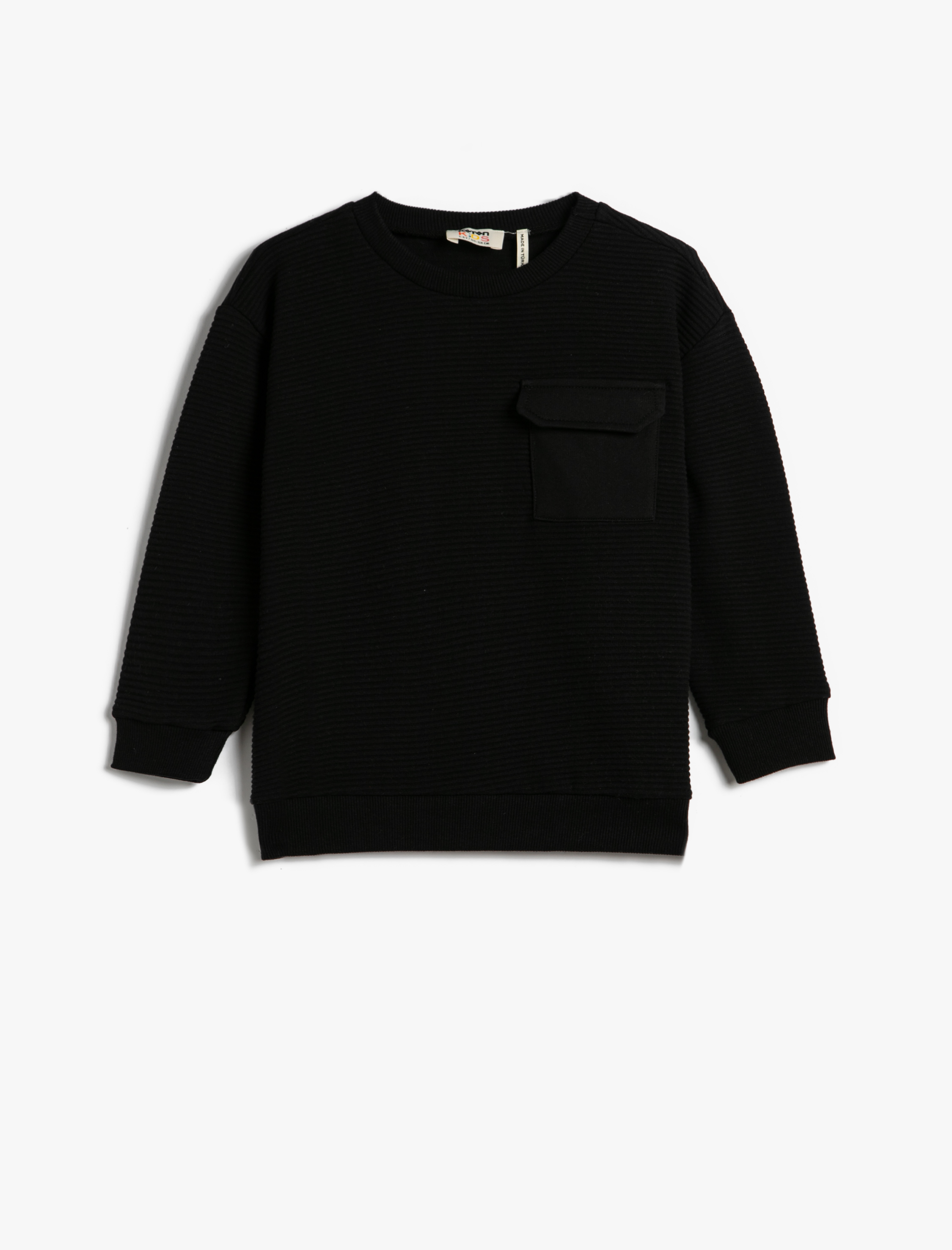  Erkek Çocuk Basic Sweatshirt Cep Detaylı Dokulu Bisiklet Yaka Uzun Kollu Pamuklu