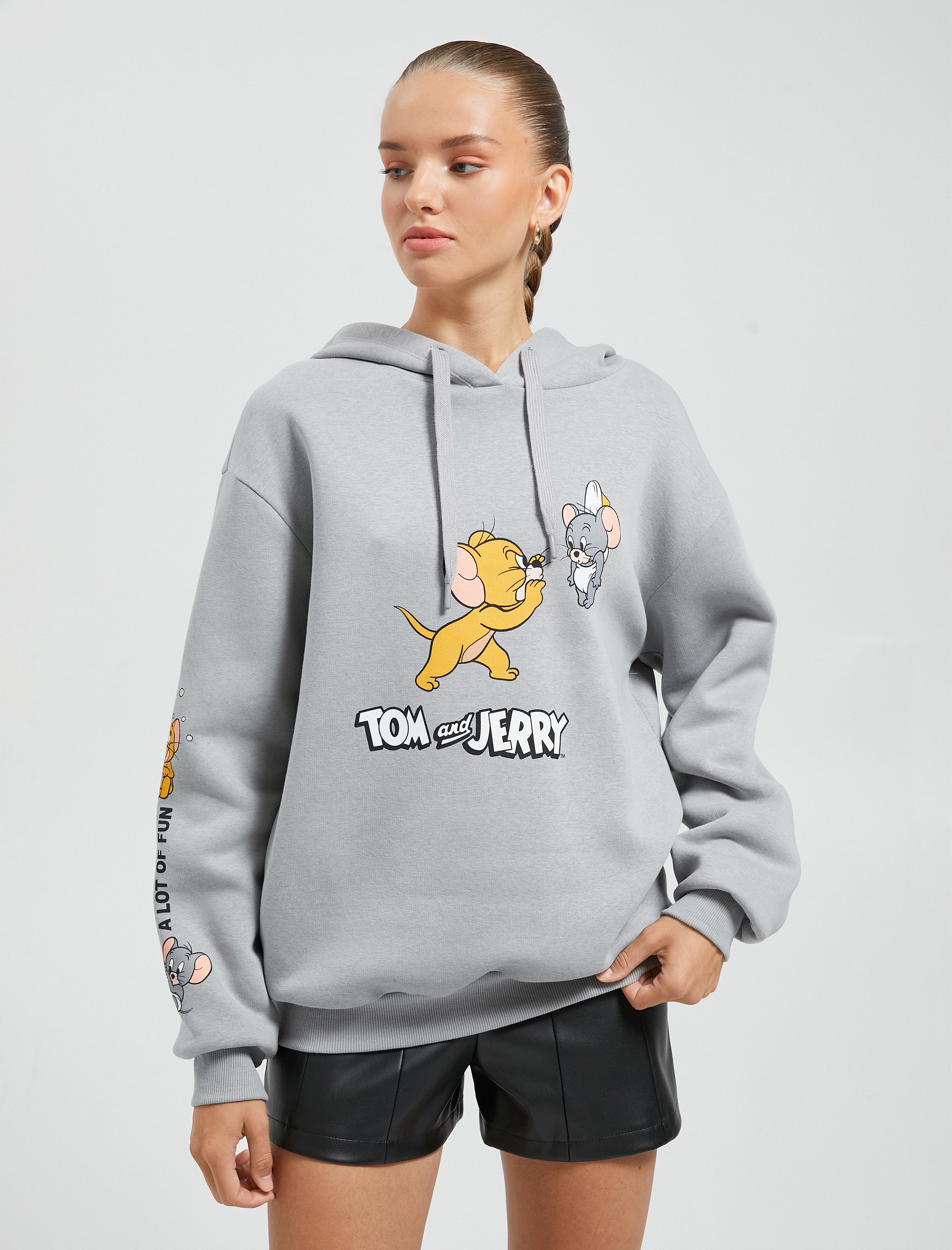   Şardonlu Tom ve Jerry Kapüşonlu Sweatshirt Baskılı Lisanslı
