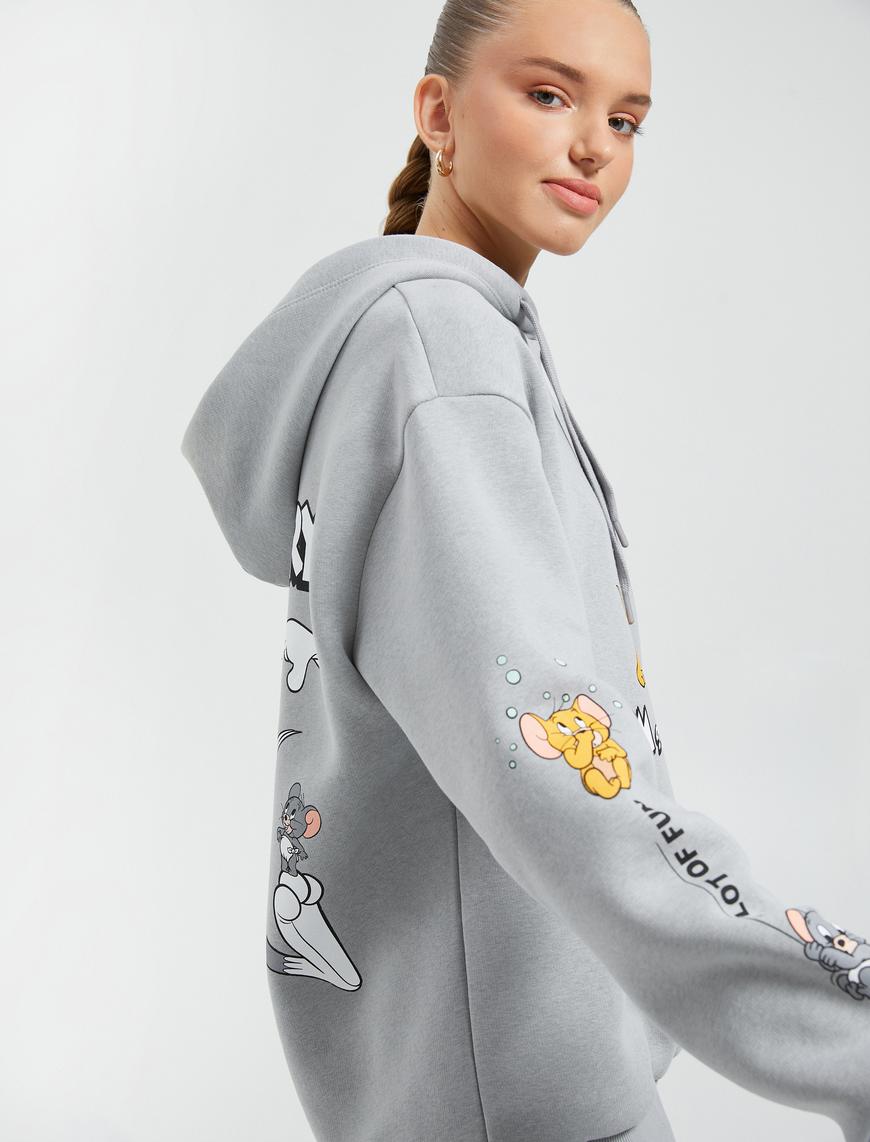   Tom ve Jerry Kapüşonlu Sweatshirt Baskılı Lisanslı