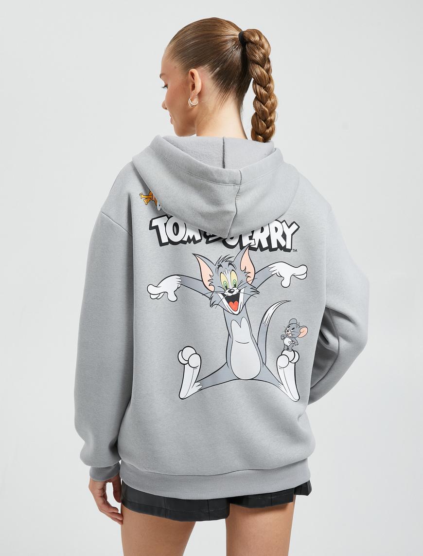   Tom ve Jerry Kapüşonlu Sweatshirt Baskılı Lisanslı