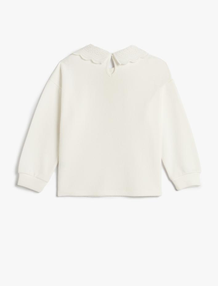 Kız Çocuk Sweatshirt Dantelli Geniş Yaka Detaylı Yumuşak Dokulu Uzun Kollu