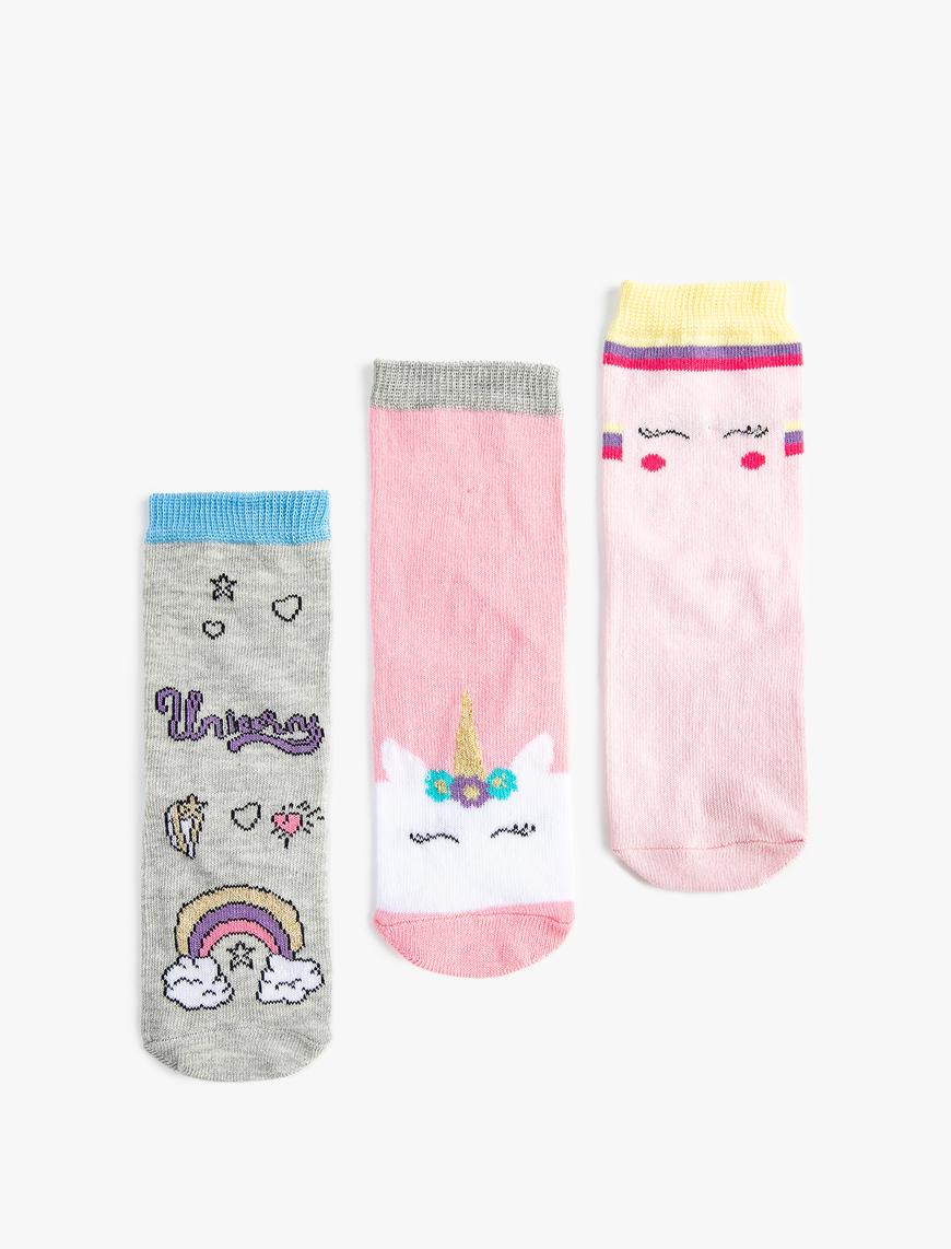  Kız Çocuk Unicorn Çorap Seti 3’lü Çok Renkli