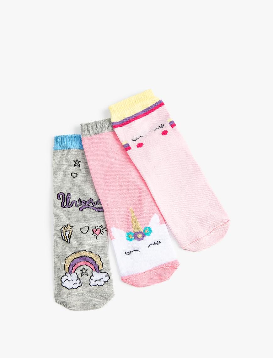  Kız Çocuk Unicorn Çorap Seti 3’lü Çok Renkli