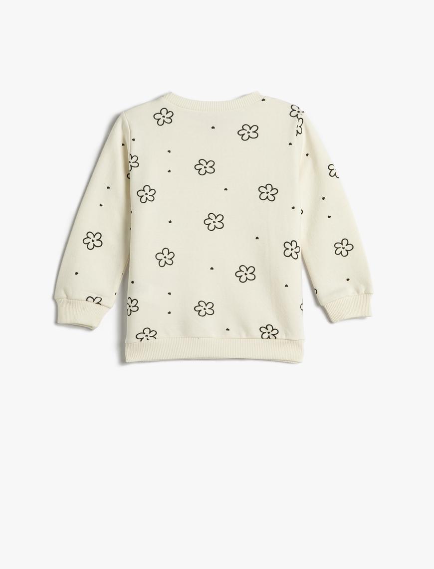  Kız Bebek Çiçekli Sweatshirt Uzun Kollu Bisiklet Yaka Pamuklu Şardonlu