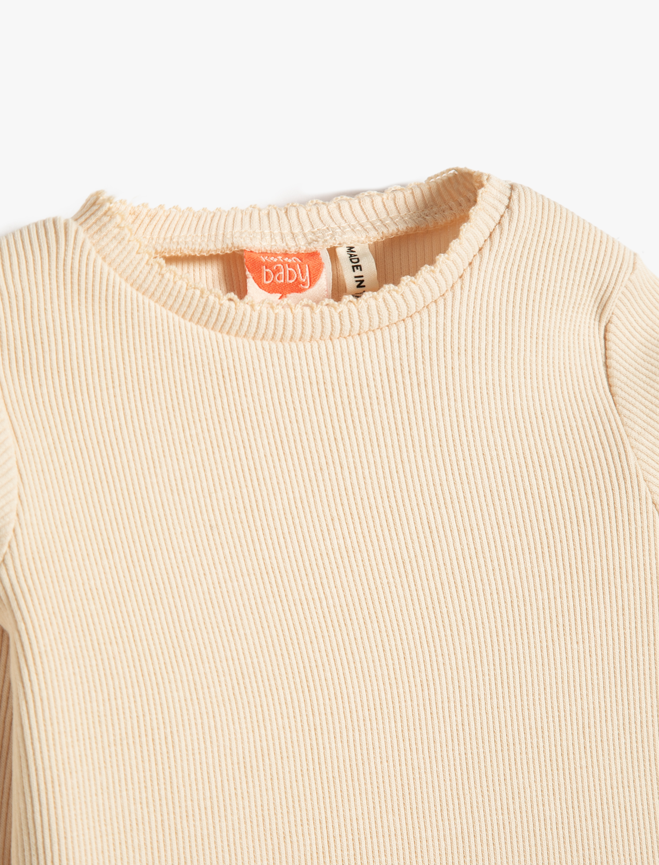 Kız Bebek Basic Tişört Uzun Kollu Bisiklet Yaka Dokulu Pamuklu