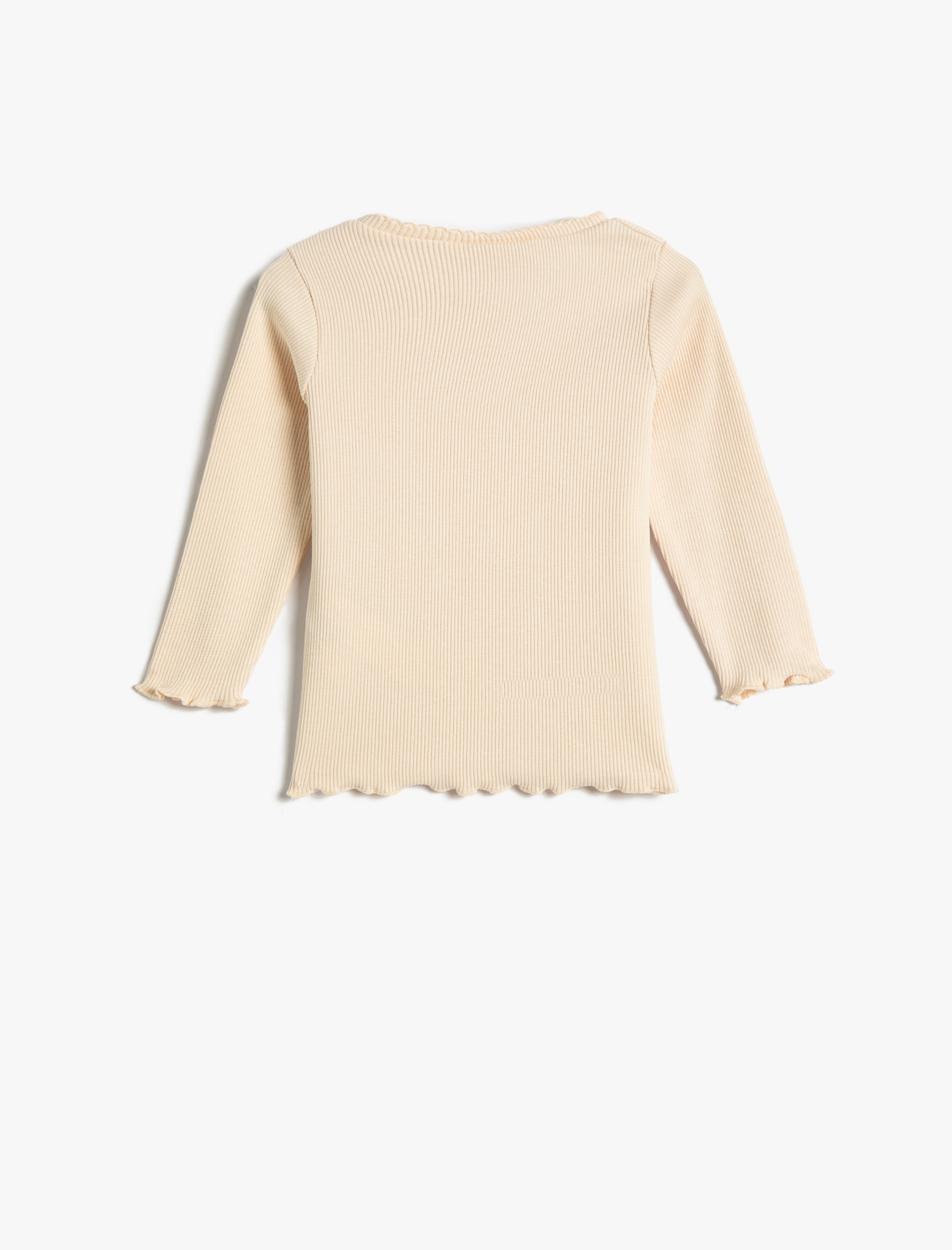 Kız Bebek Basic Tişört Uzun Kollu Bisiklet Yaka Dokulu Pamuklu