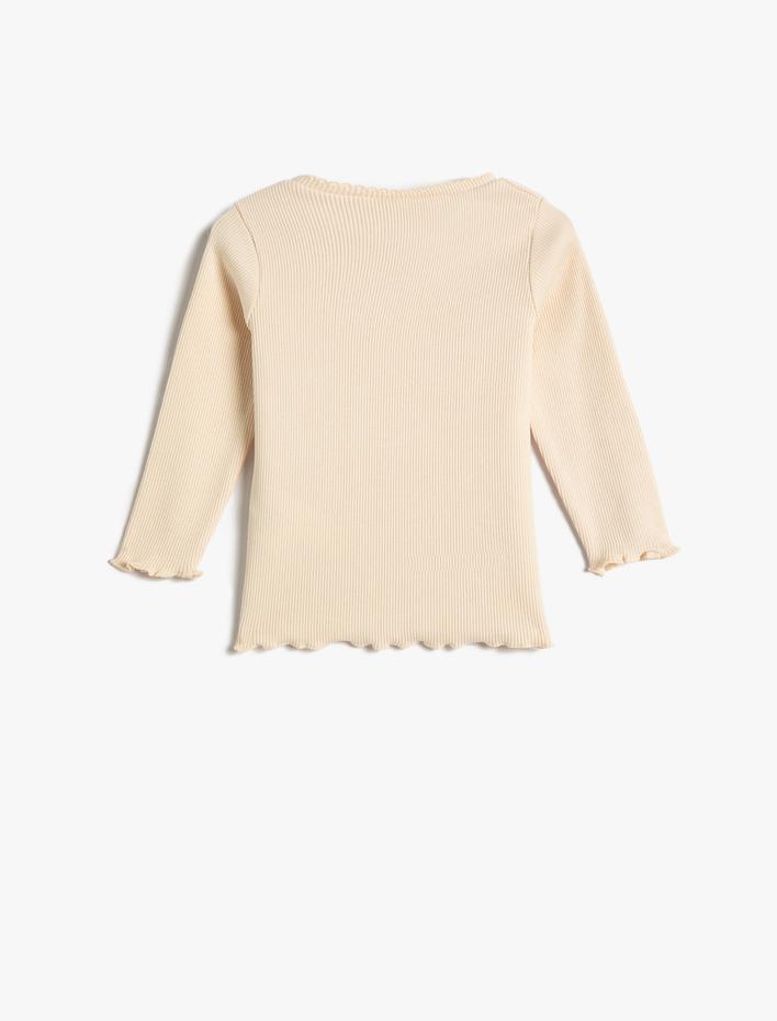 Kız Bebek Basic Tişört Uzun Kollu Bisiklet Yaka Dokulu Pamuklu