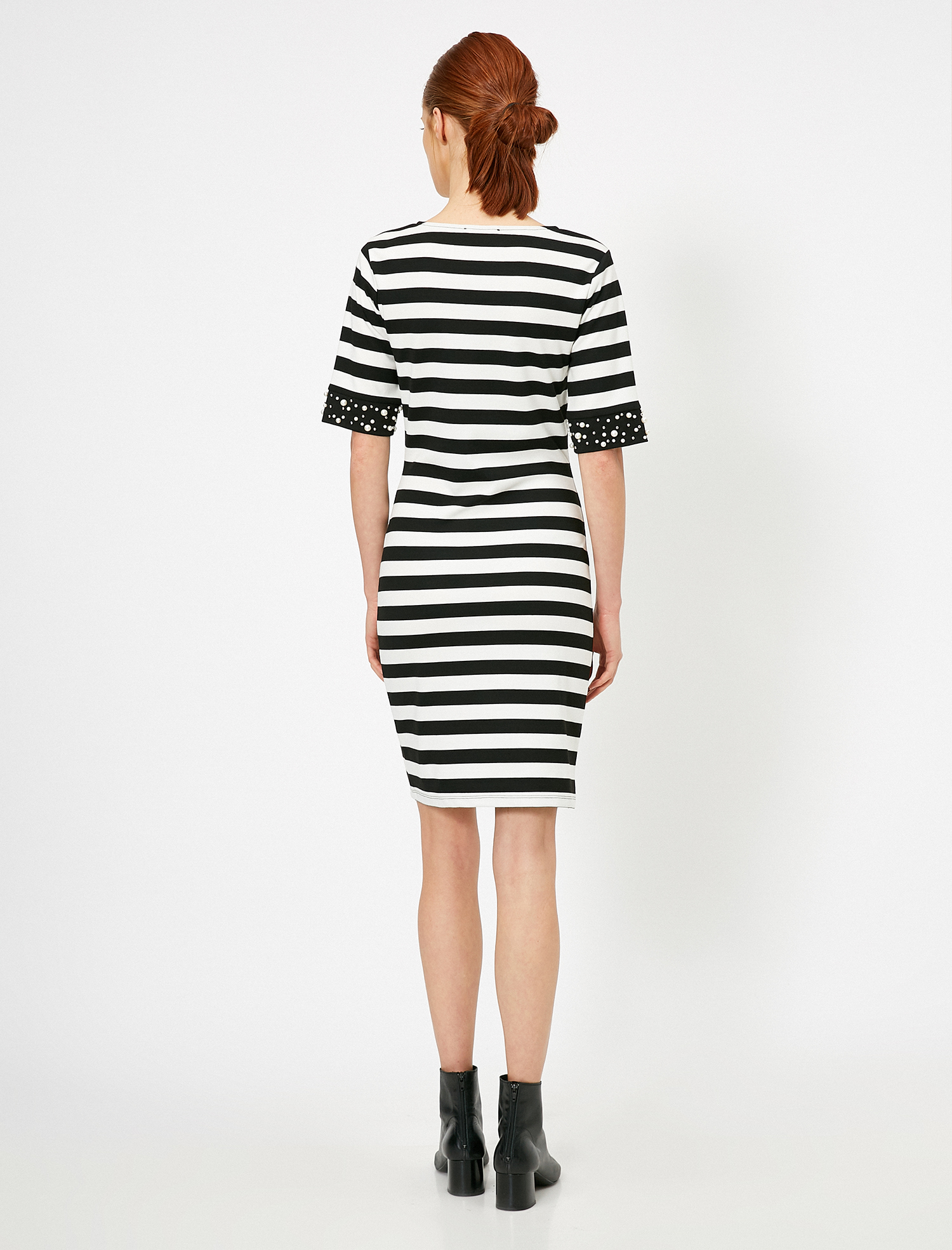   İnci Detaylı Çizgili Elbise