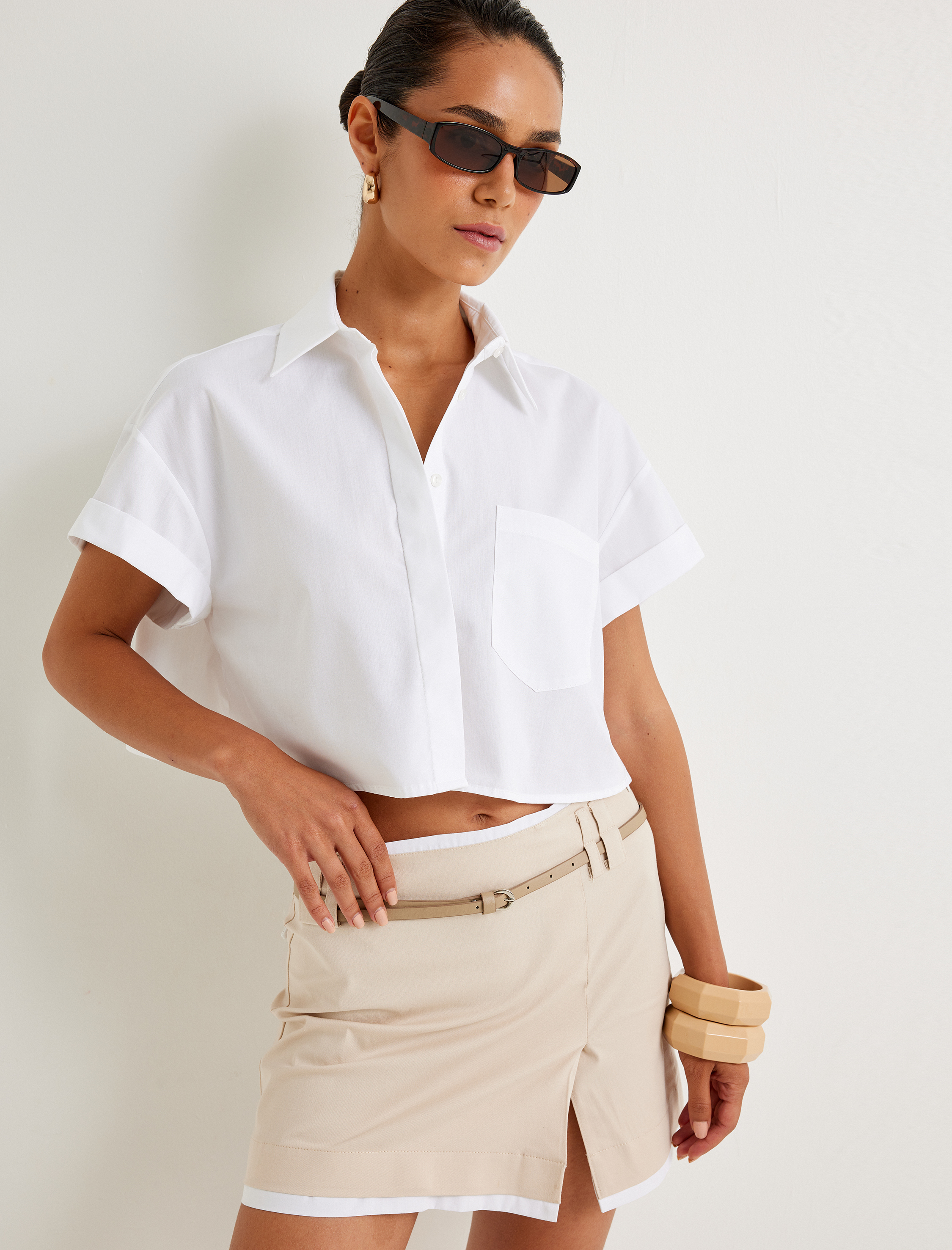   Koton X Sima Tarkan - Crop Gömlek Kısa Kollu Cep Detaylı