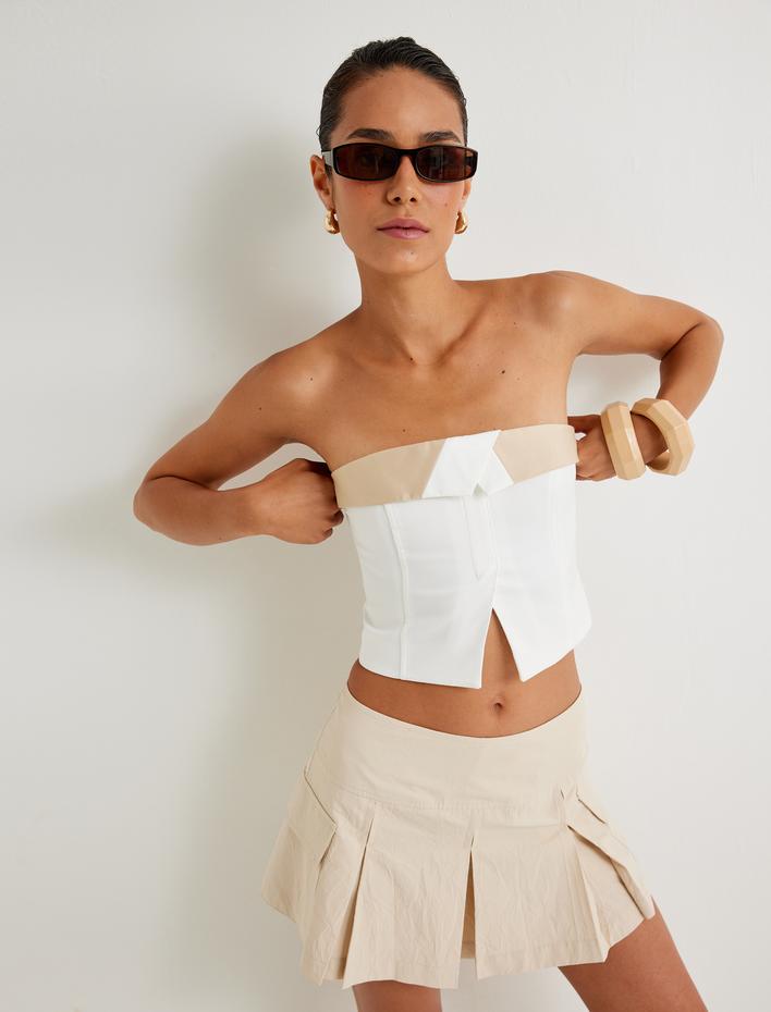  Koton X Sima Tarkan - Crop Straplez Büstiyer Kat Detaylı Renk Kontrastlı Slim Fit