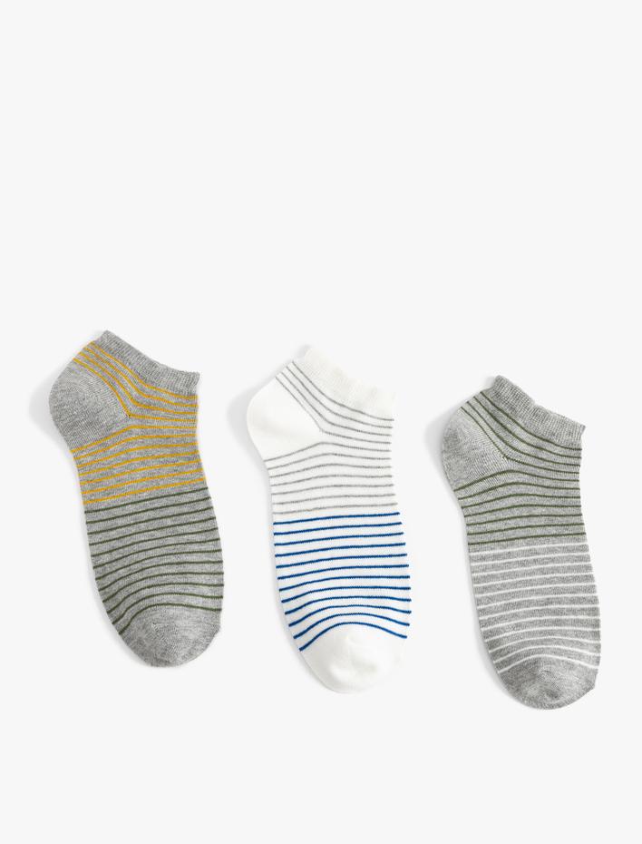 Erkek 3'lü Patik Çorap Seti Çok Renkli Pamuk Karışımlı