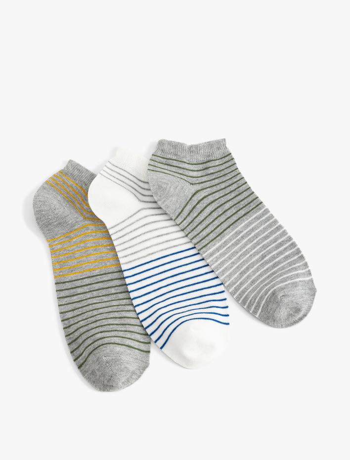 Erkek 3'lü Patik Çorap Seti Çok Renkli Pamuk Karışımlı