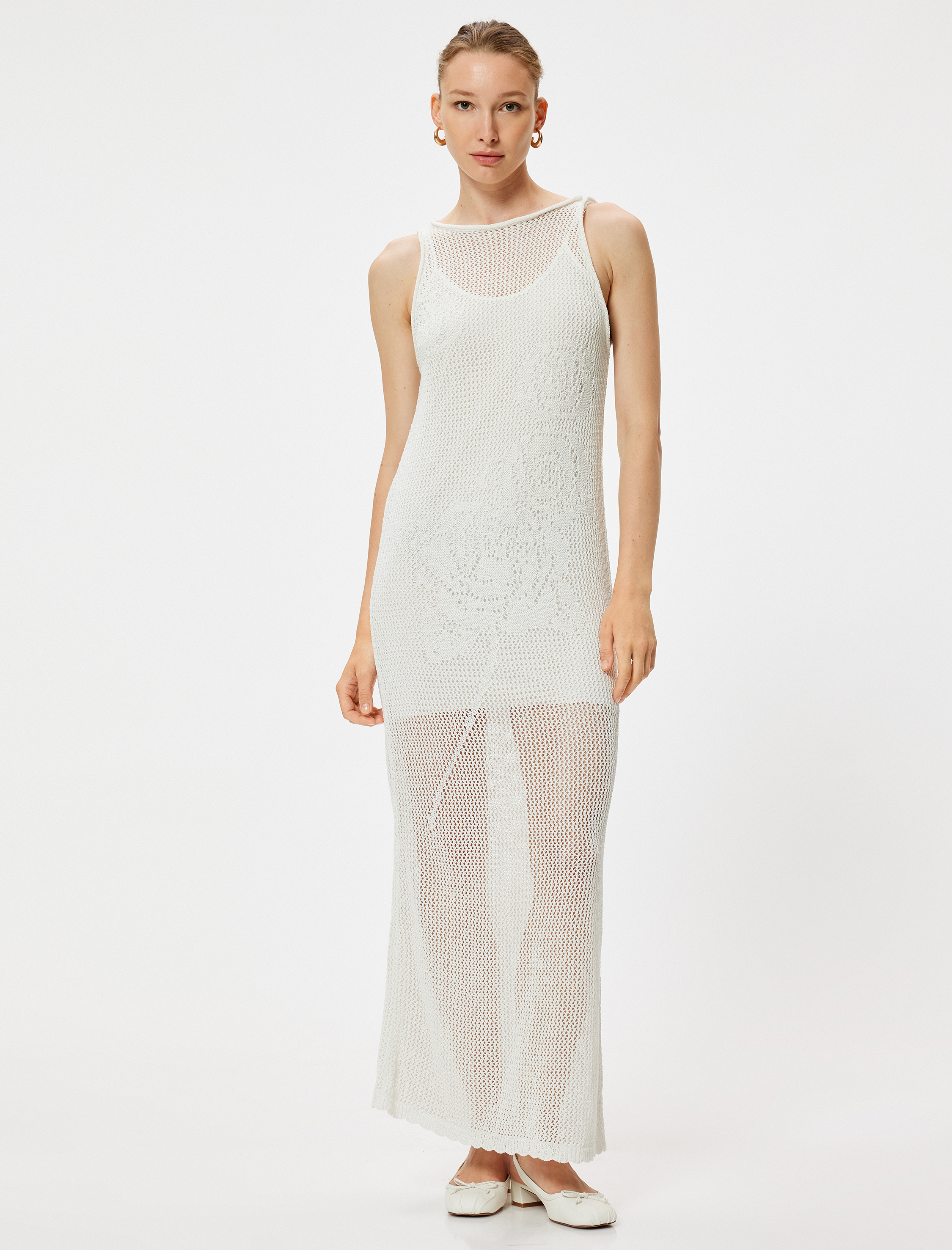   Koton X Sibil Çetinkaya - Uzun Kroşe Elbise Kolsuz Yuvarlak Yaka Yarım Astarlı