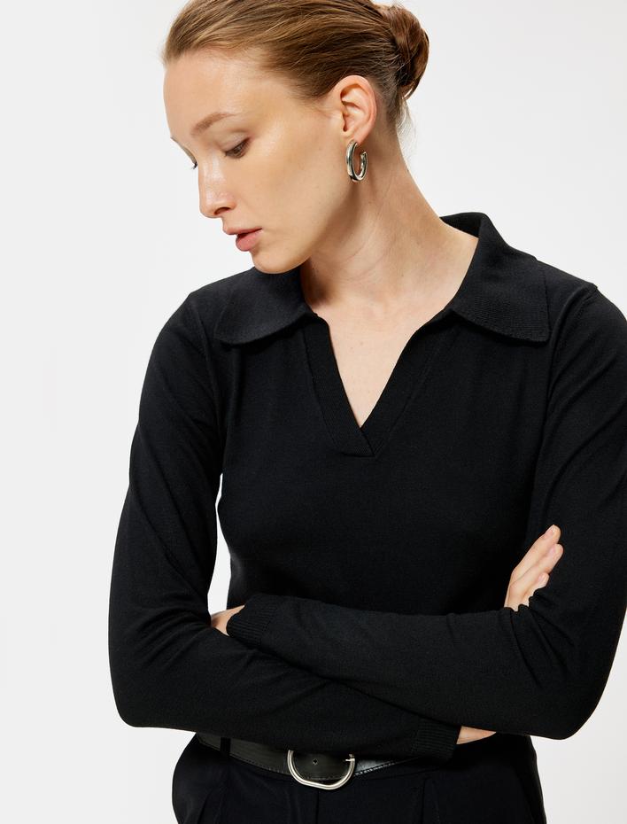  Polo Yaka Triko Kazak Uzun Kollu