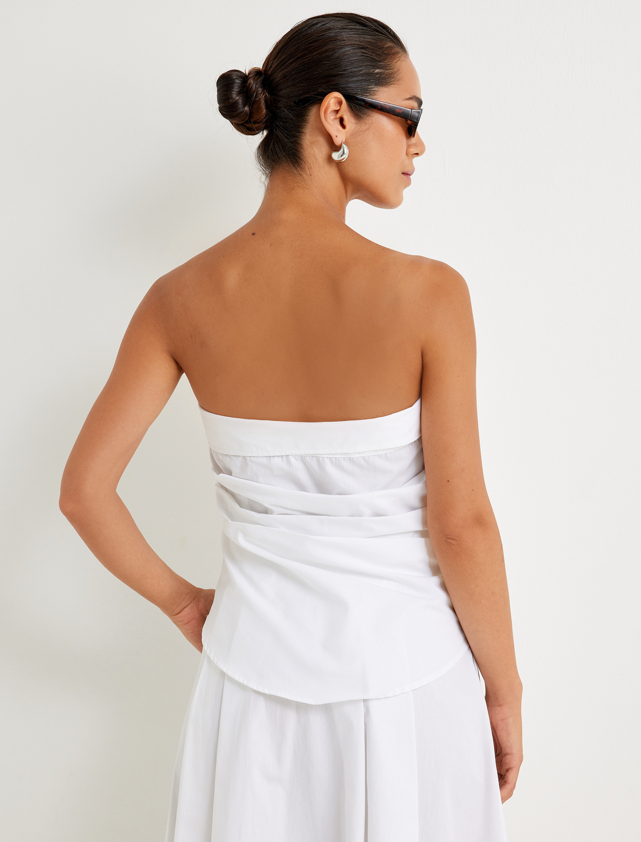   Poplin Straplez Üst Kat Detaylı Düğmeli Pamuklu Slim Fit