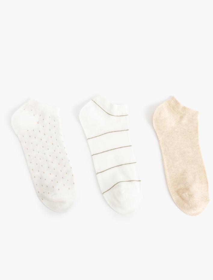 Kadın 3'lü Patik Çorap Seti Puantiyeli Çizgili