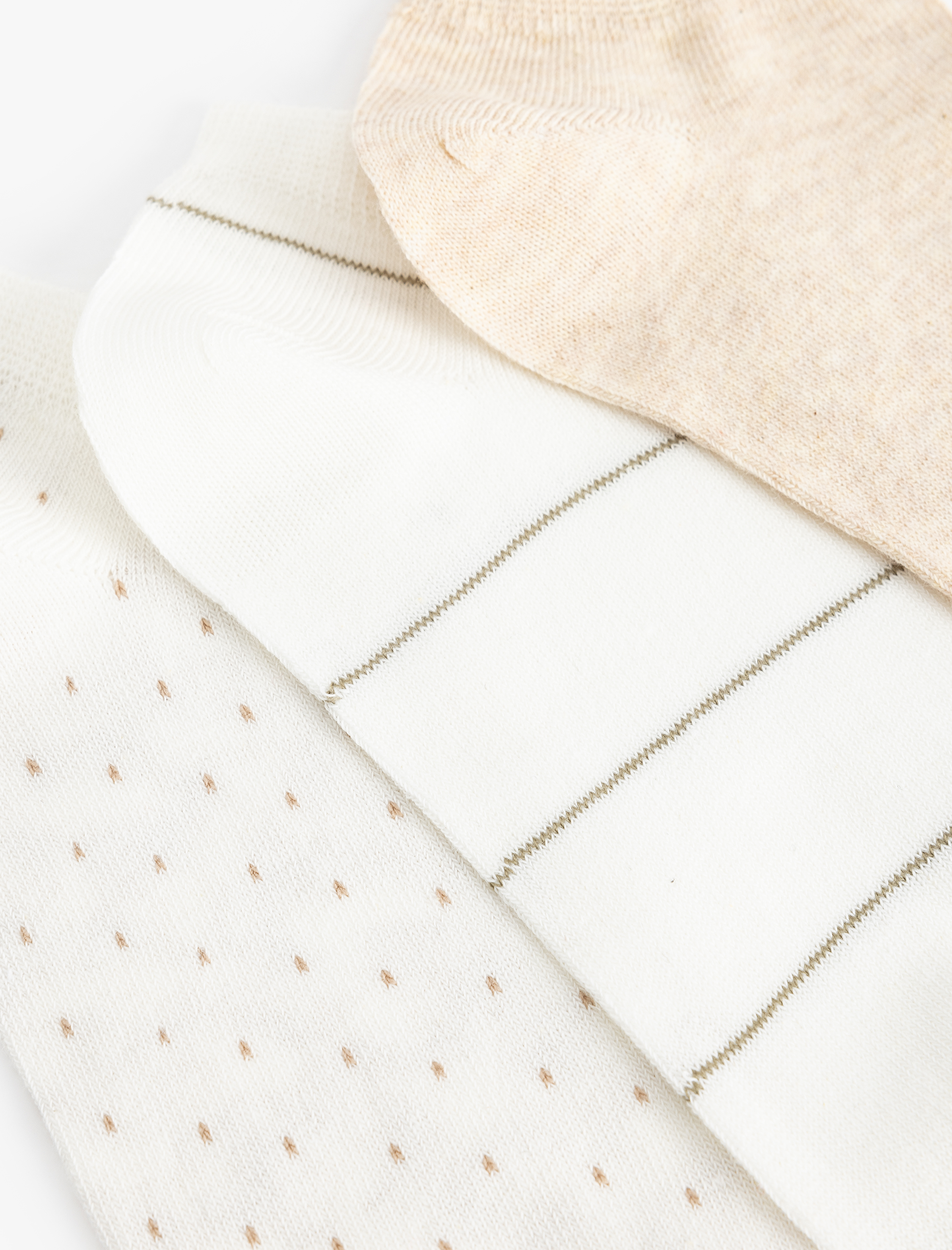  Kadın 3'lü Patik Çorap Seti Puantiyeli Çizgili