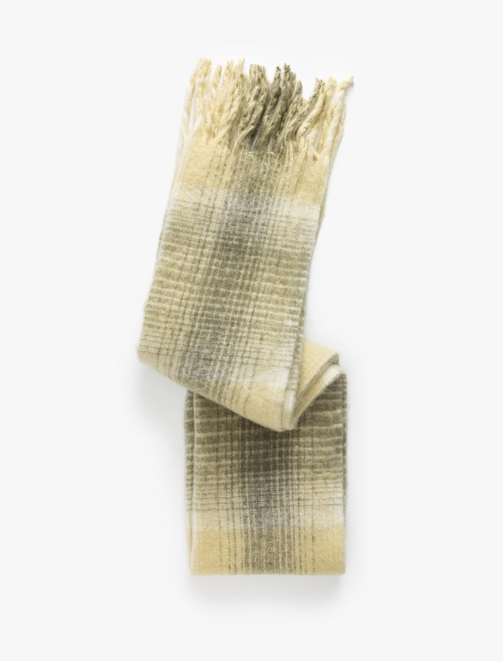 Kadın Uzun Atkı Ekoseli Yumuşak Dokulu Püsküllü