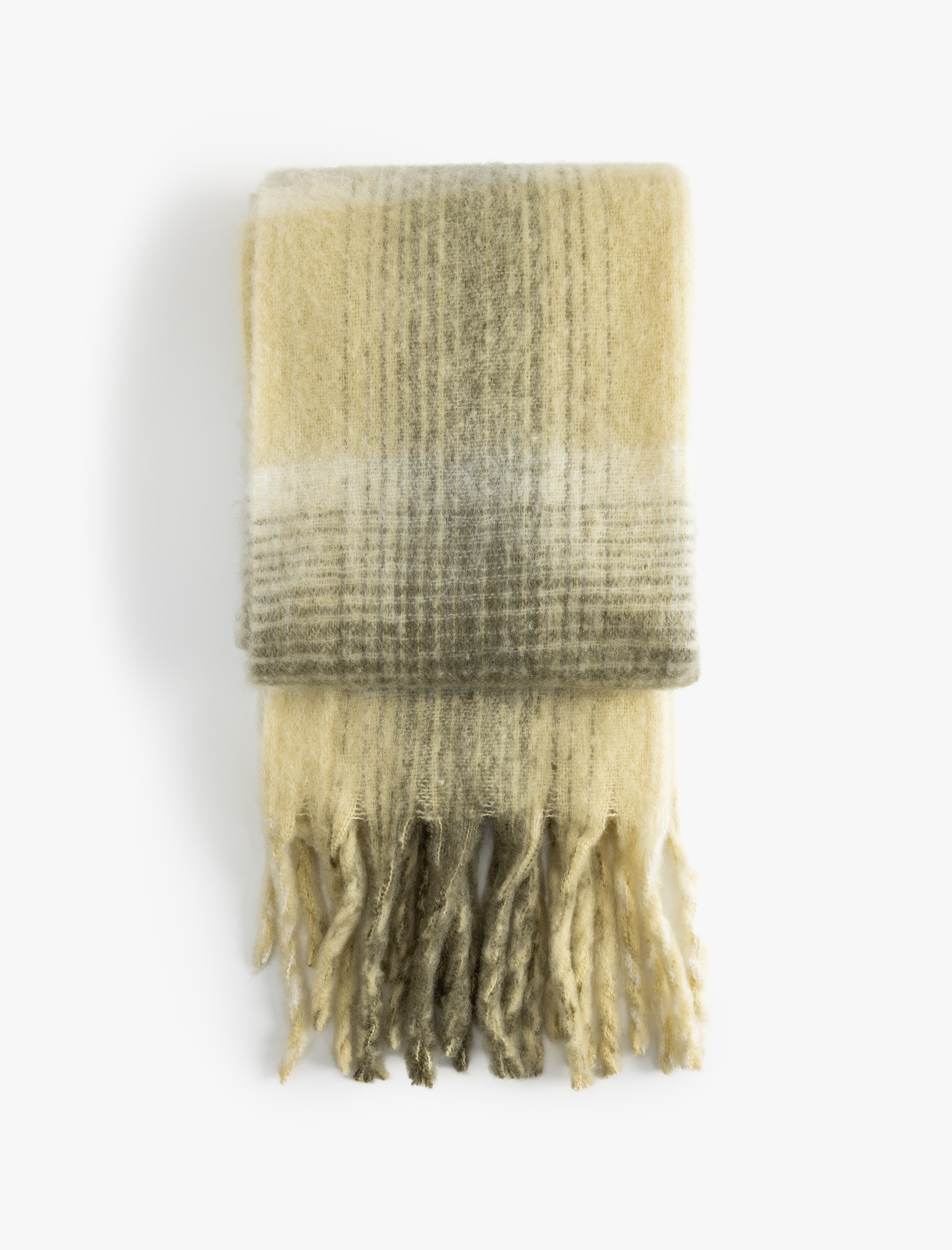  Kadın Uzun Atkı Ekoseli Yumuşak Dokulu Püsküllü