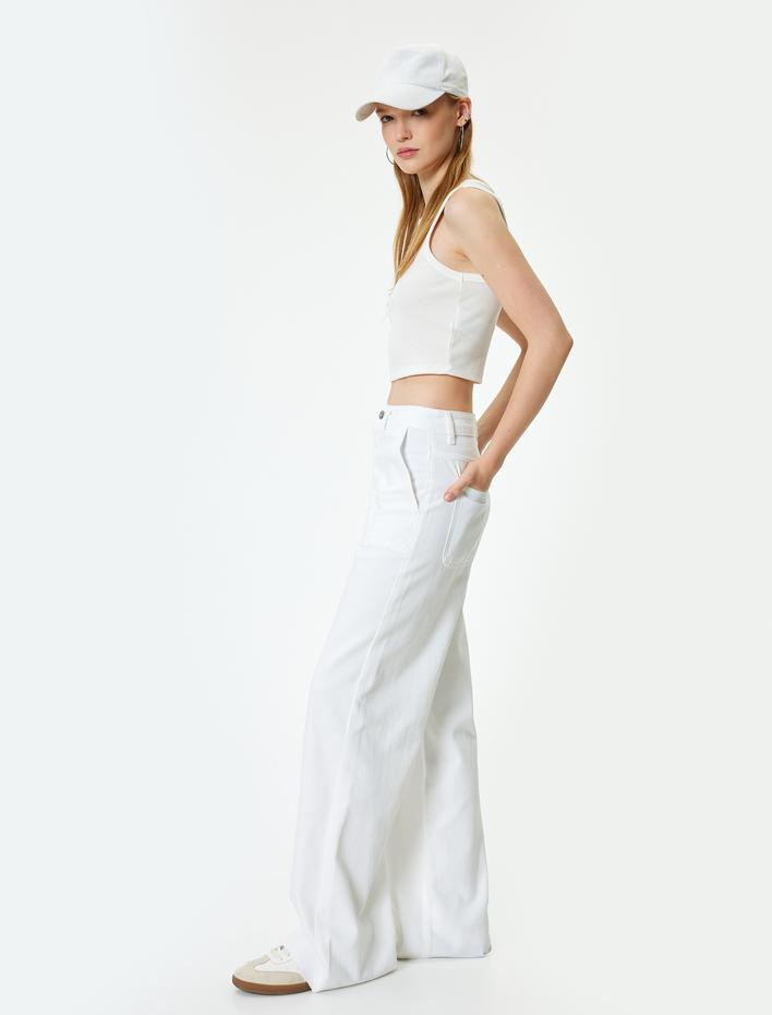  Geniş Paça Kot Pantolon Standart Bel Cep Detaylı Düğmeli Pamuklu - Bianca Jeans