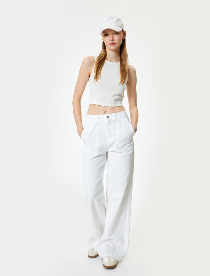  Geniş Paça Kot Pantolon Standart Bel Cep Detaylı Düğmeli Pamuklu - Bianca Jeans