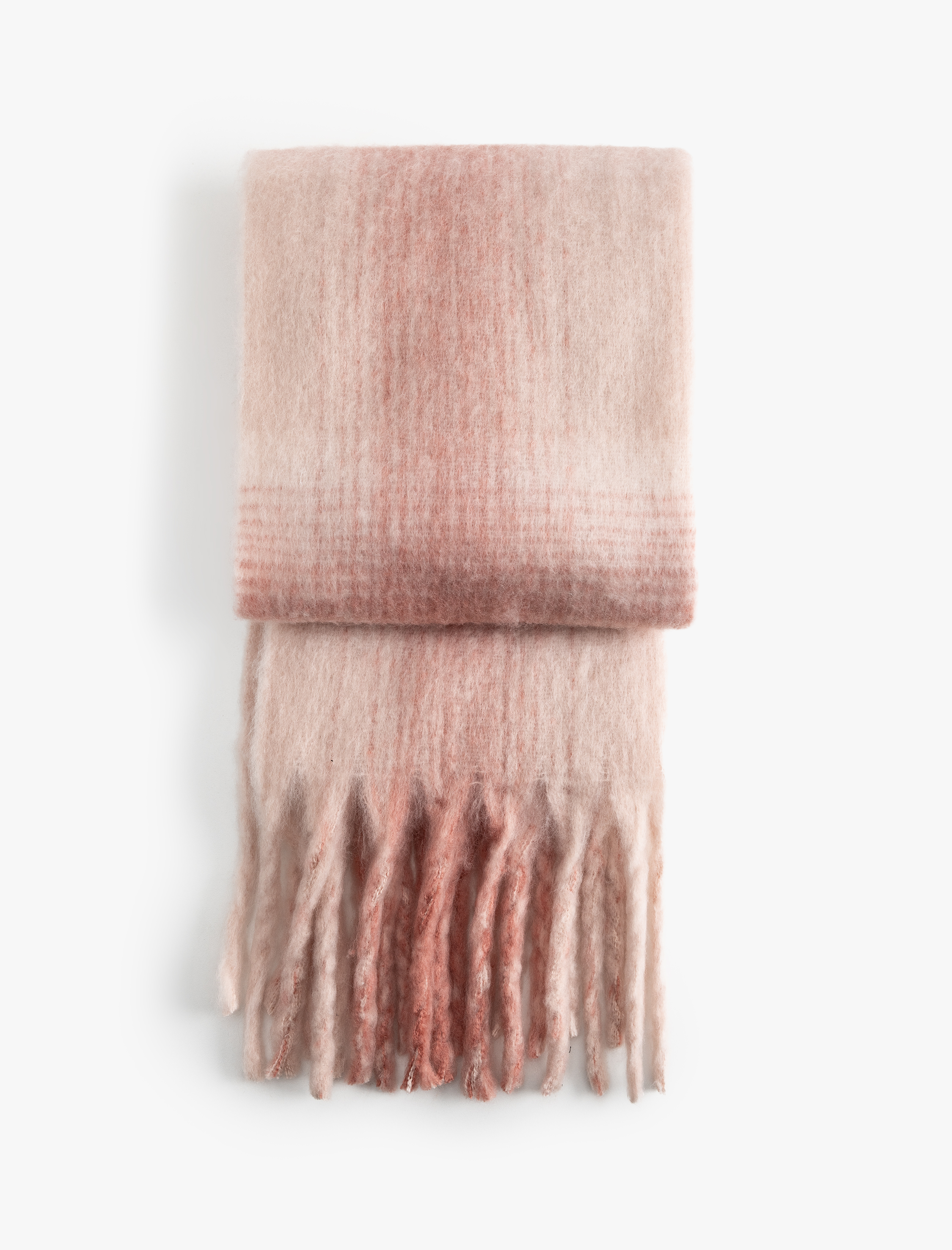  Kadın Uzun Atkı Ekoseli Yumuşak Dokulu Püsküllü