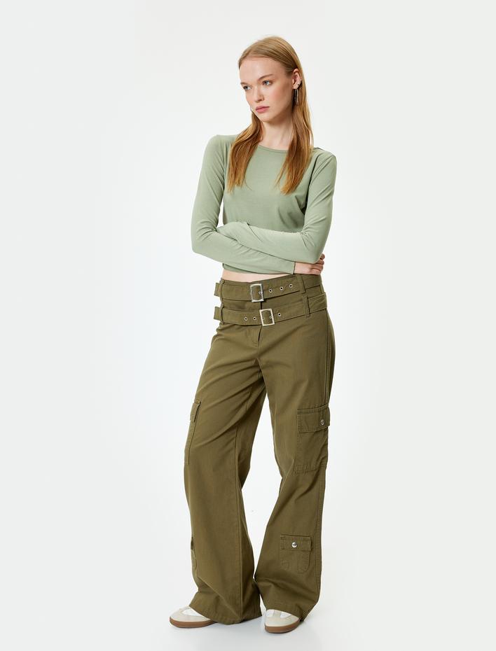  Uzun Kollu Bisiklet Yaka Drapeli Basic Tişört