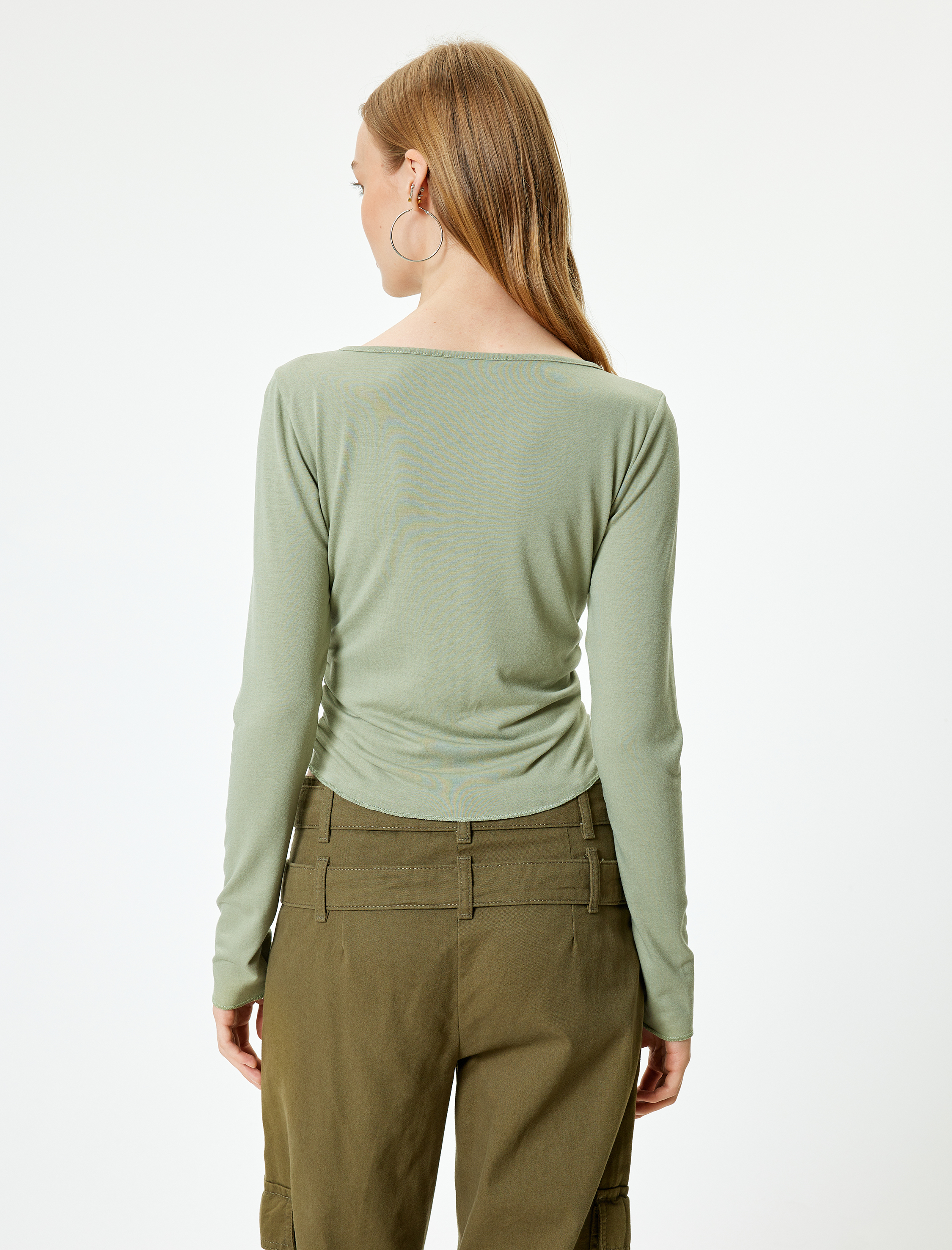   Uzun Kollu Bisiklet Yaka Drapeli Basic Tişört