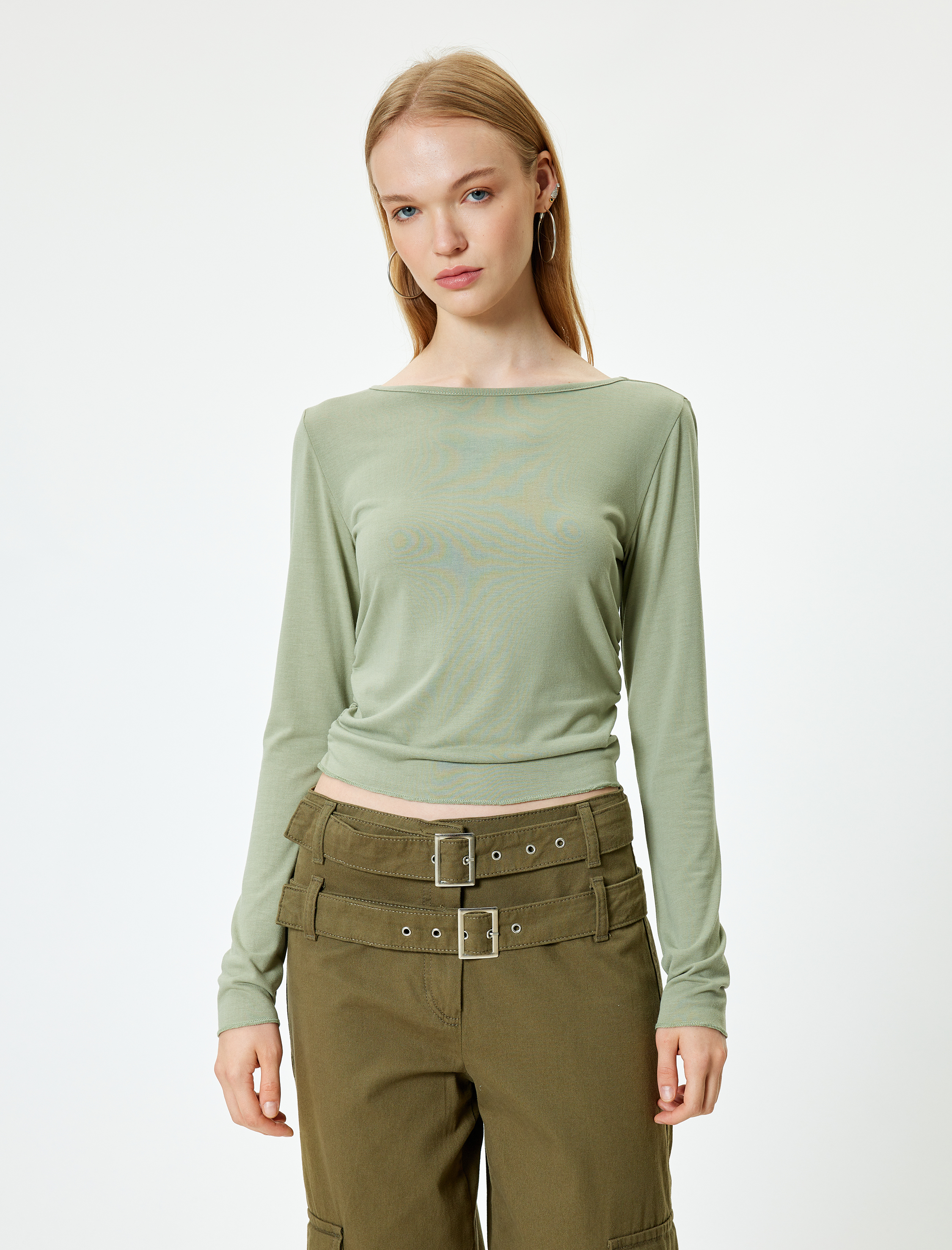   Uzun Kollu Bisiklet Yaka Drapeli Basic Tişört