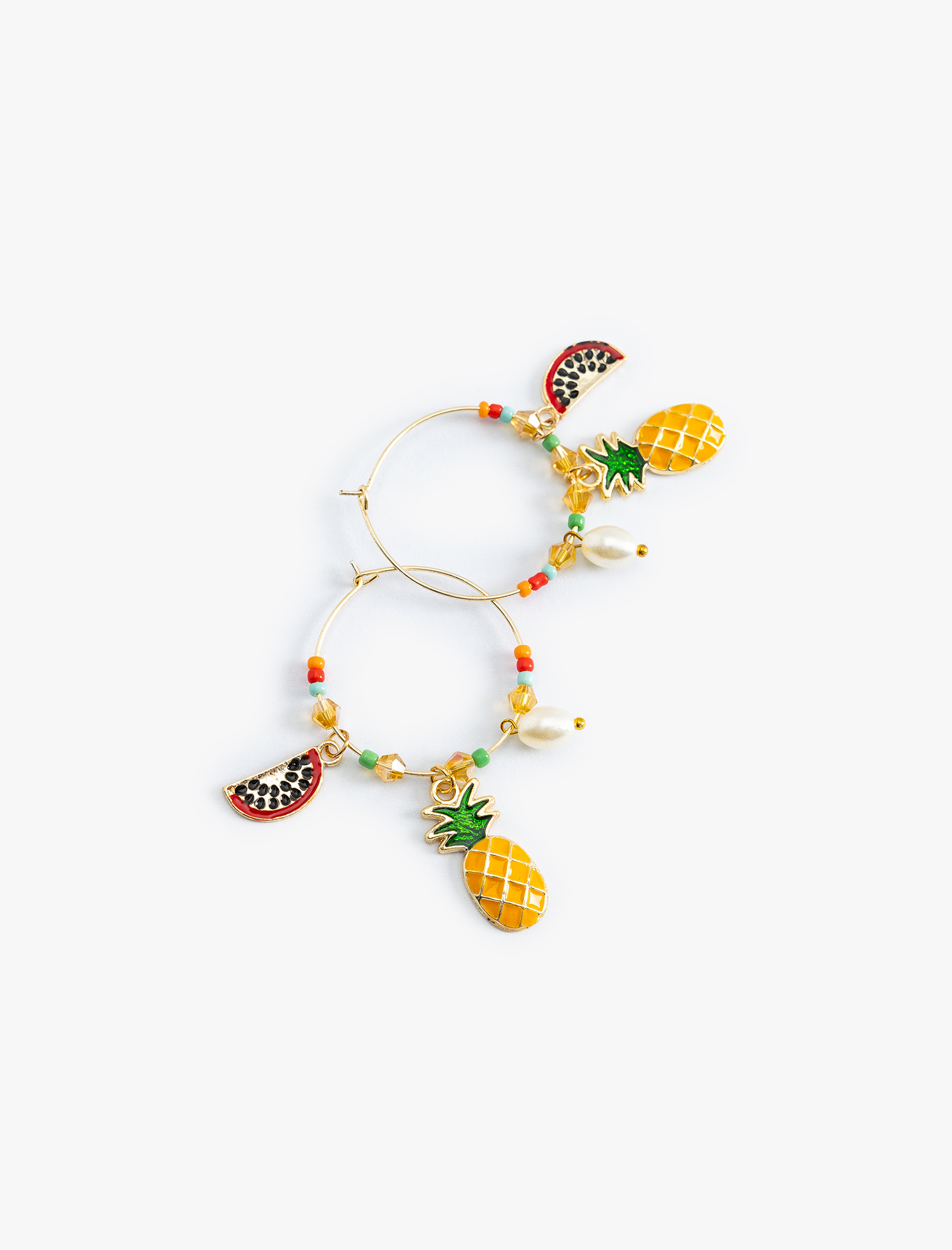 Koton Boncuklu Halka Küpe Ananas Charm Detaylı Çok Renkli görsel 3