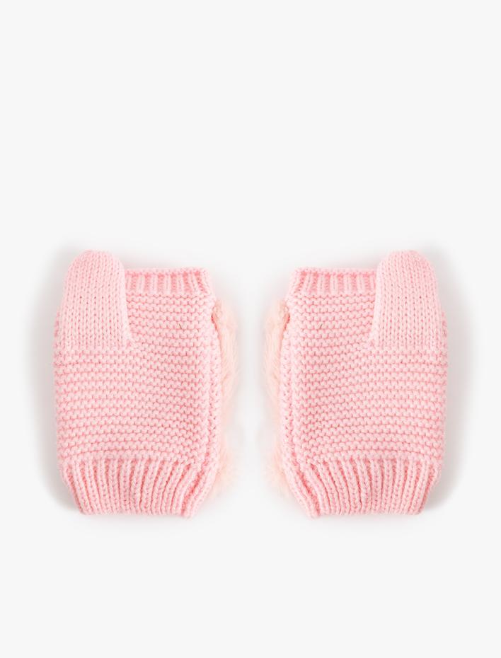 Kız Çocuk Parmaksız Peluş Detaylı Eldiven