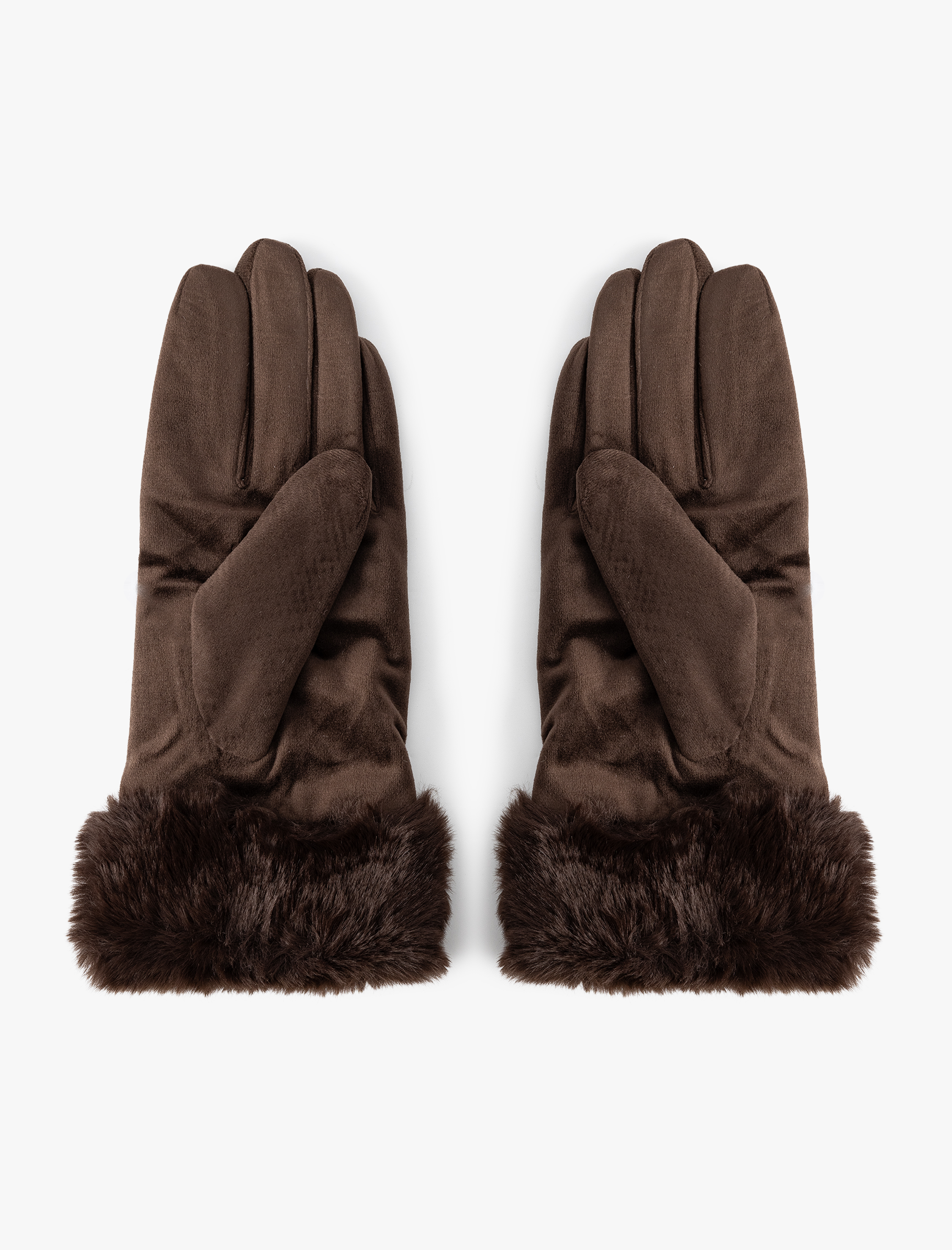  Kadın Süet Görünümlü Eldiven Suni Kürk Detaylı