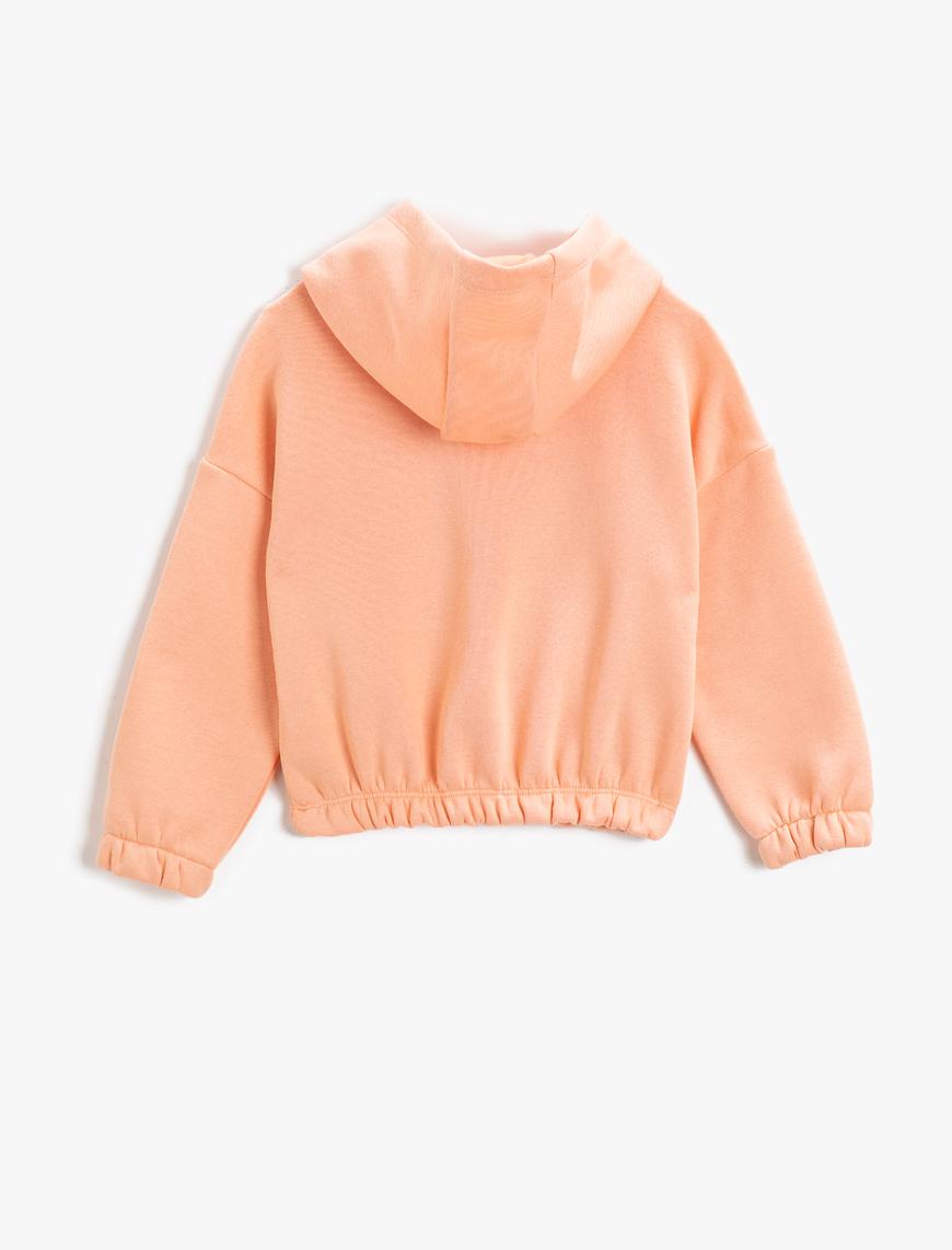  Kız Çocuk Kedi Baskılı Kapşonlu Sweatshirt Pamuklu Beli Lastikli