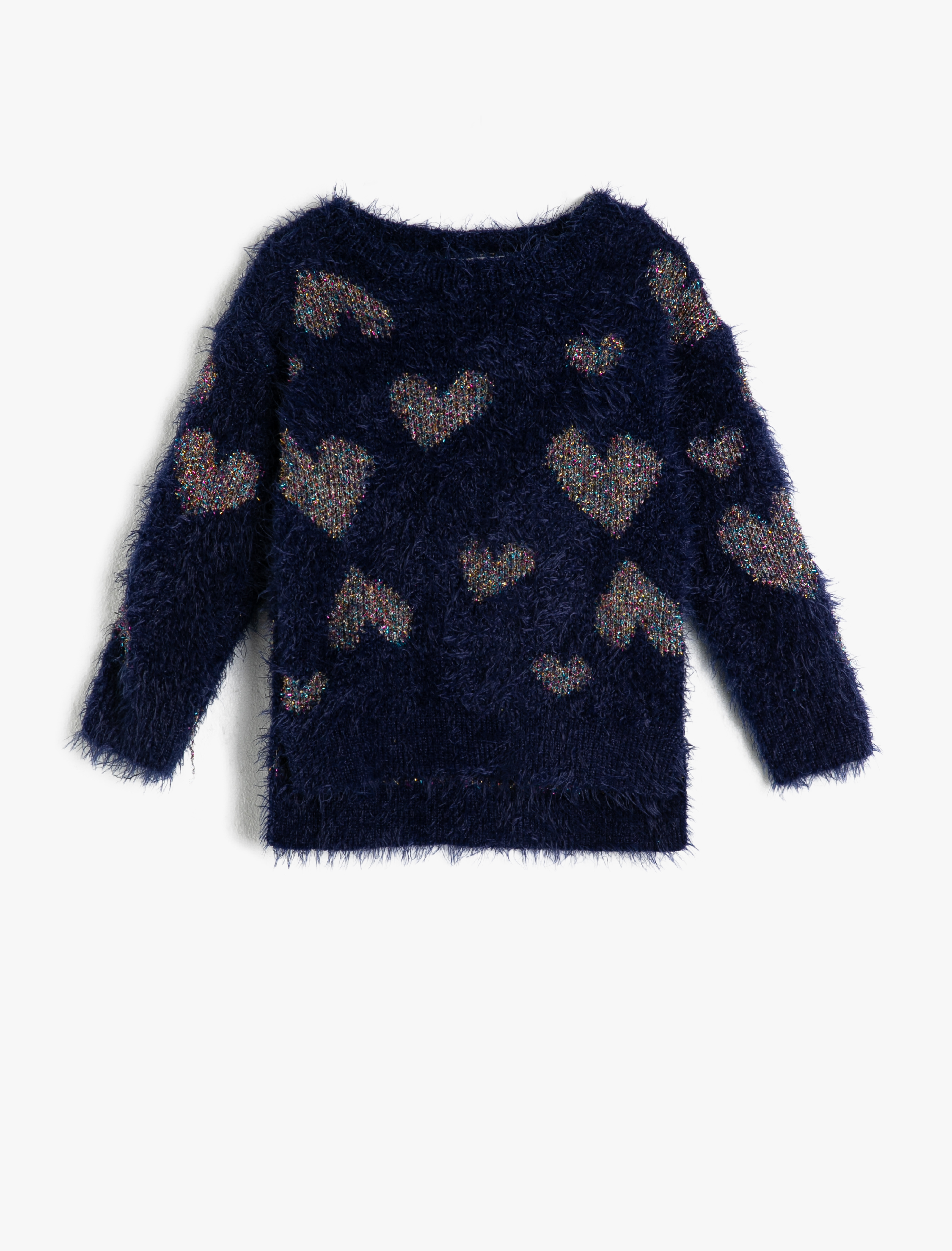  Kız Çocuk Bisiklet Yaka Uzun Kollu Kalp Detaylı Triko Kazak