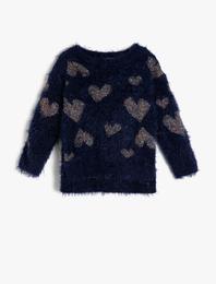 Bisiklet Yaka Uzun Kollu Kalp Detaylı Triko Kazak