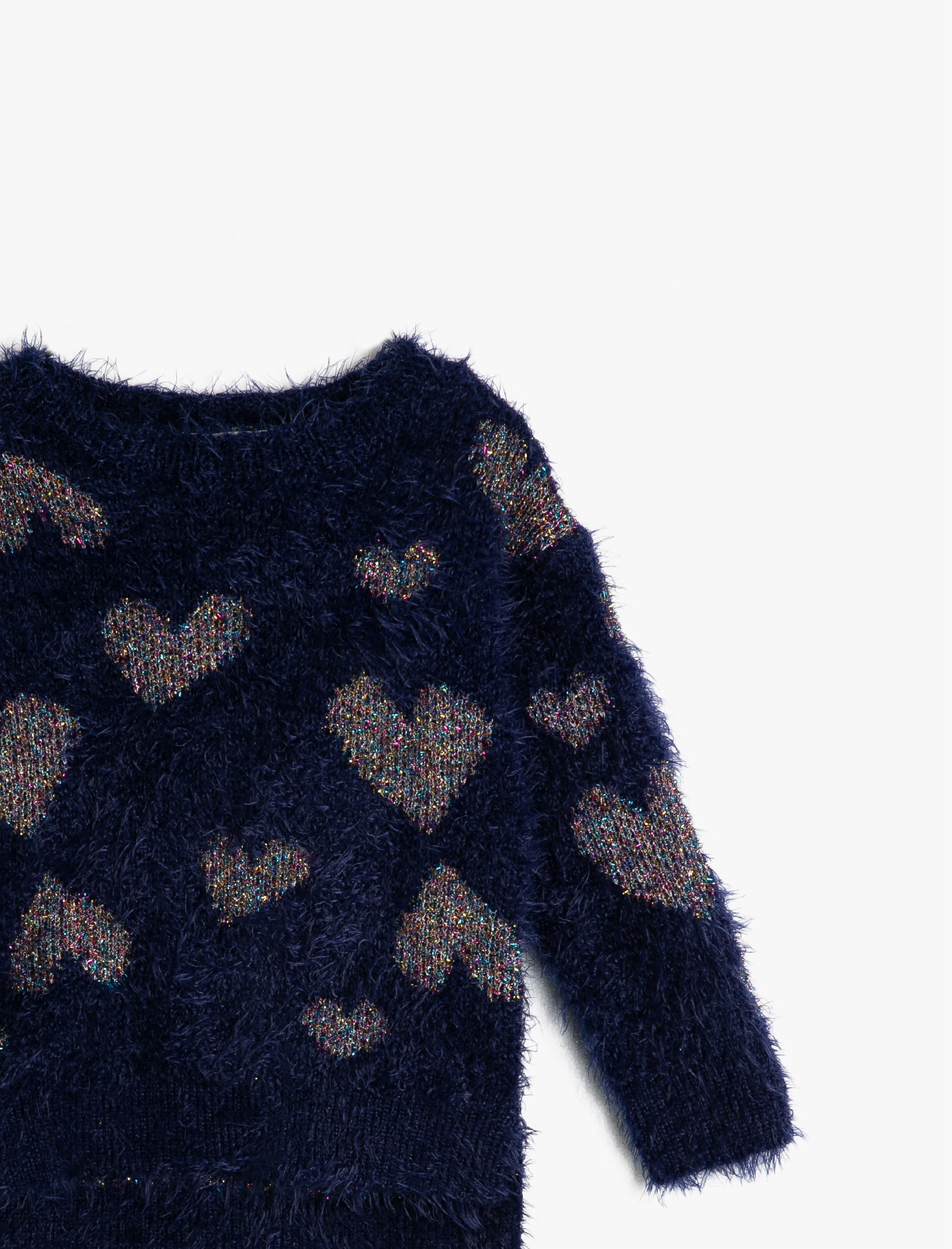  Kız Çocuk Bisiklet Yaka Uzun Kollu Kalp Detaylı Triko Kazak