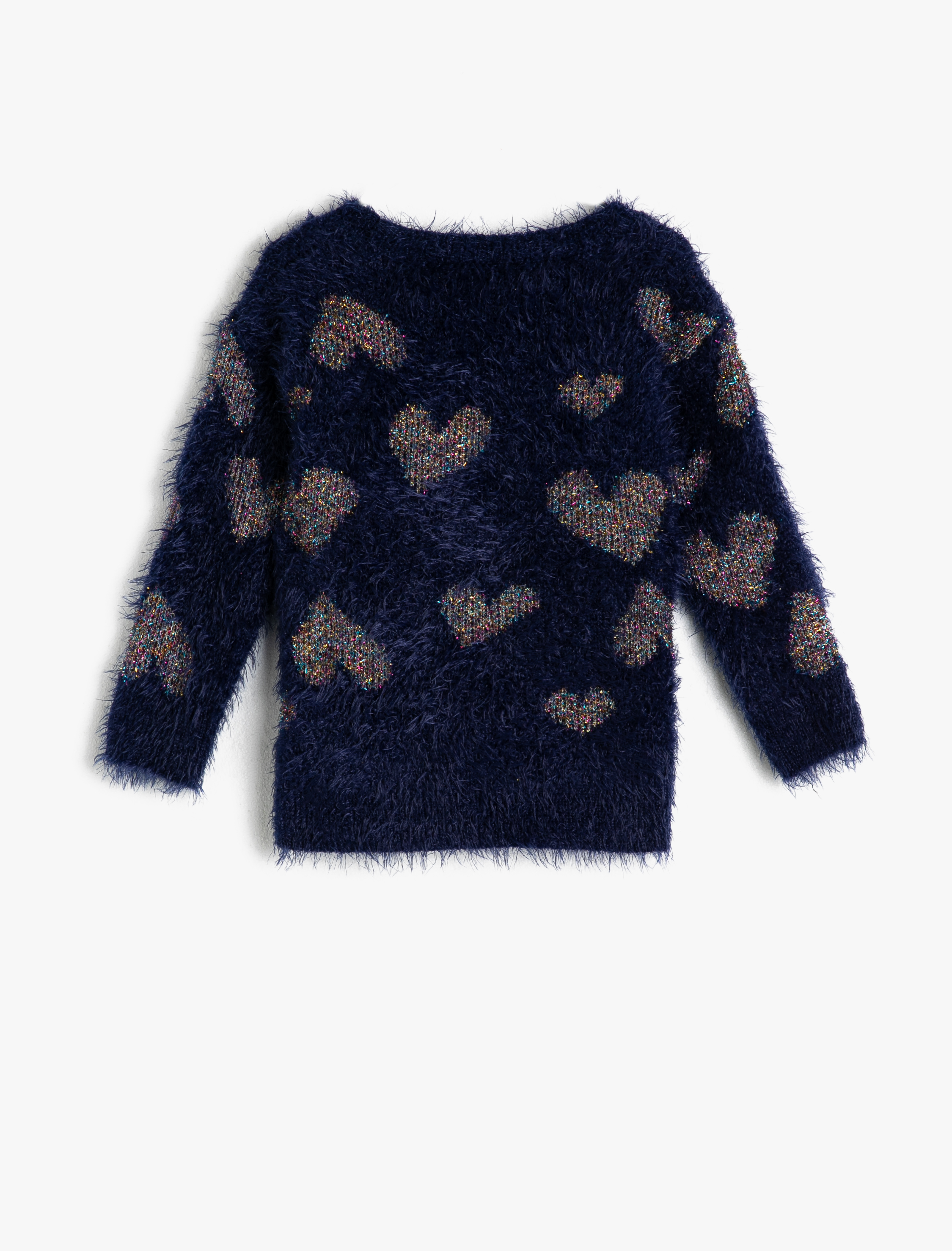  Kız Çocuk Bisiklet Yaka Uzun Kollu Kalp Detaylı Triko Kazak