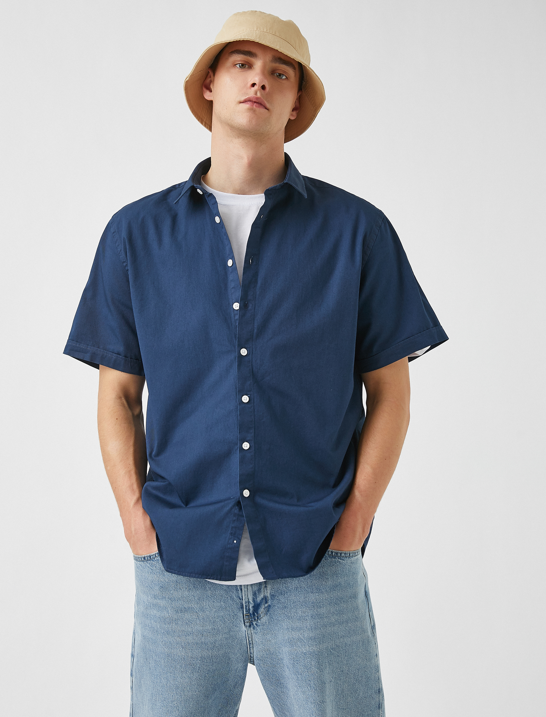   Basic Yazlık Gömlek Kısa Kollu Klasik Yaka