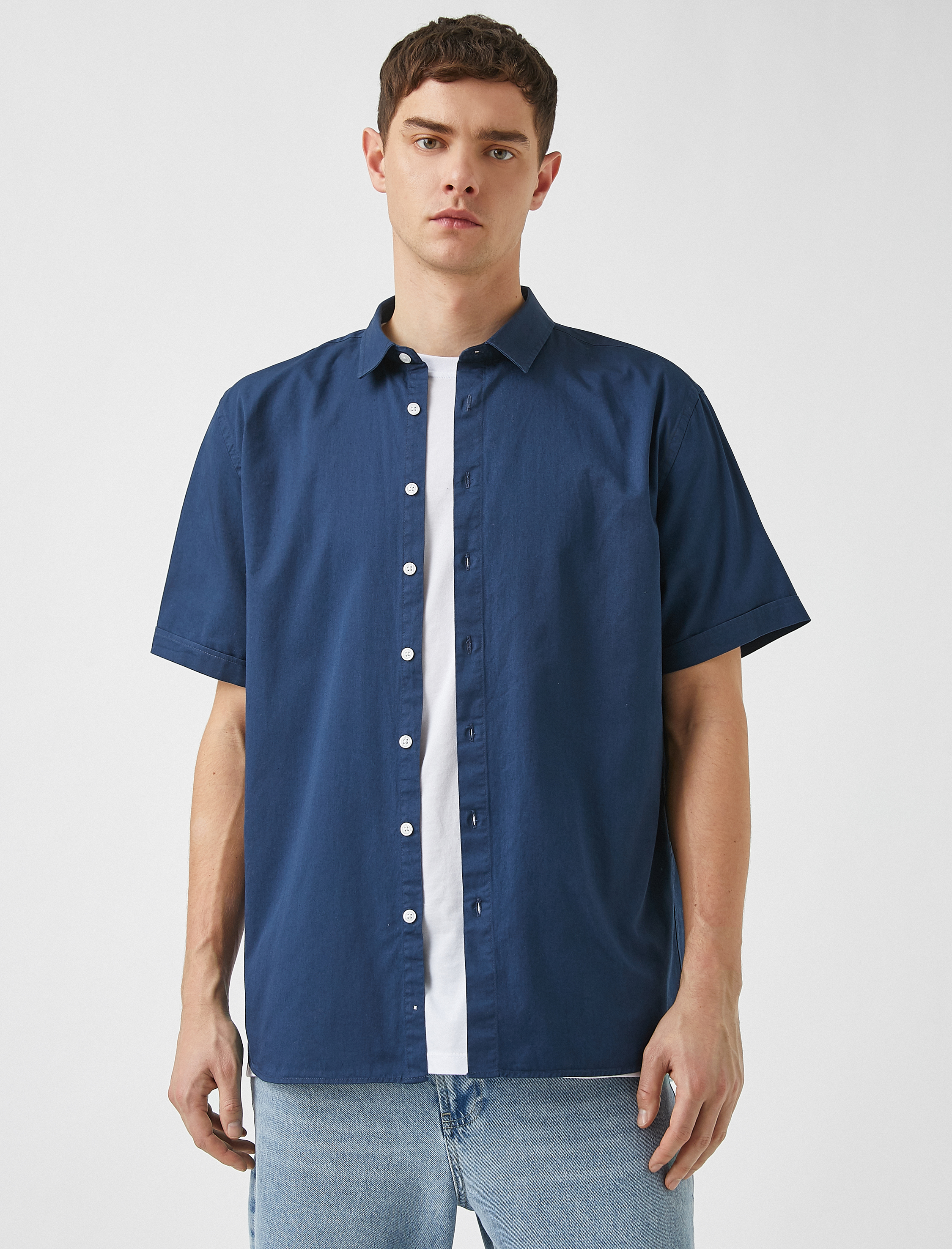   Basic Yazlık Gömlek Kısa Kollu Klasik Yaka