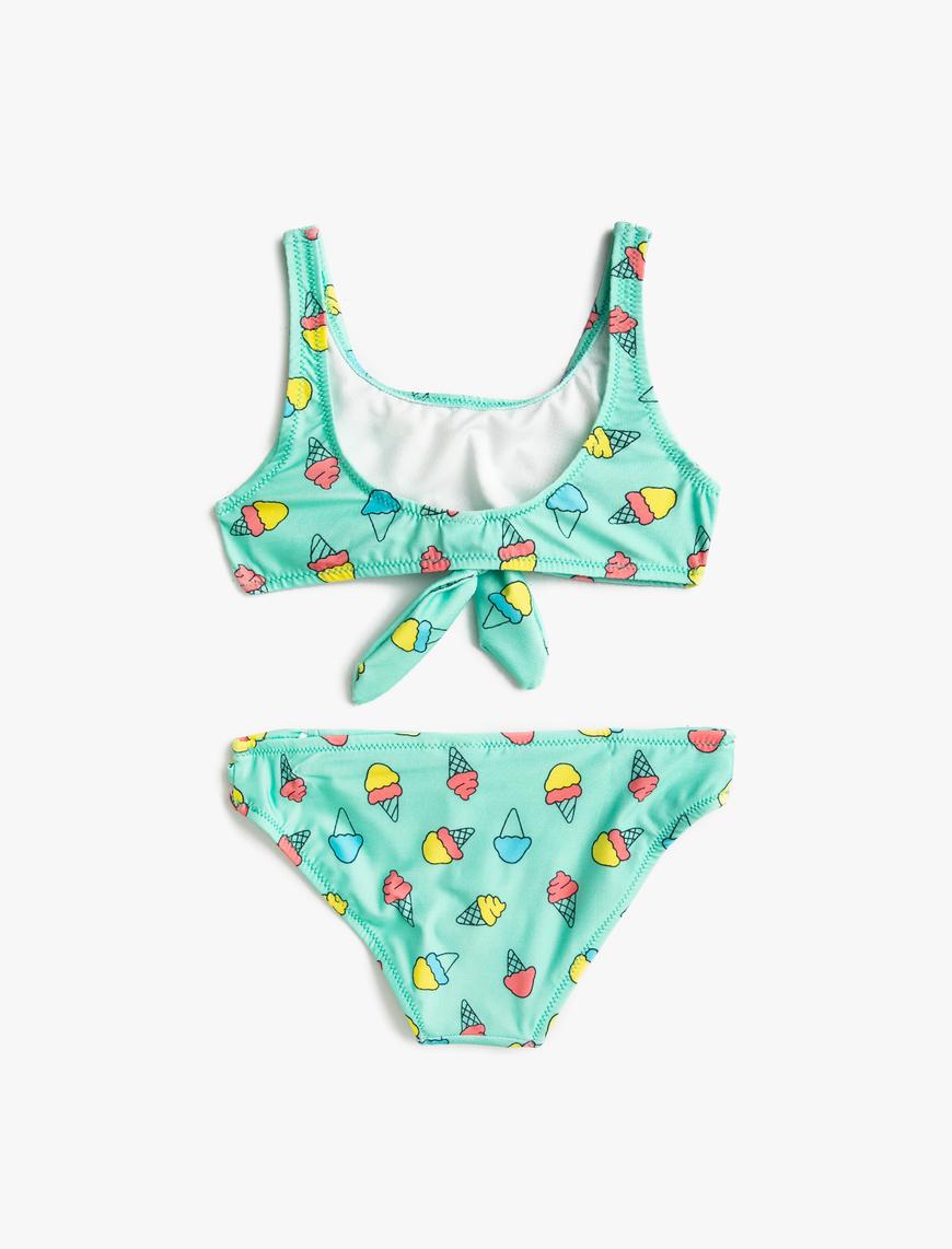  Kız Çocuk Bikini Takımı Önü Bağlamalı Dondurma Baskılı