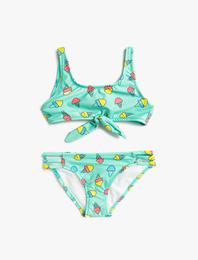 Bikini Takımı Önü Bağlamalı Dondurma Baskılı