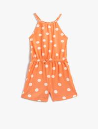 Puantiye Desenli Halter Yaka Tulum Pamuklu