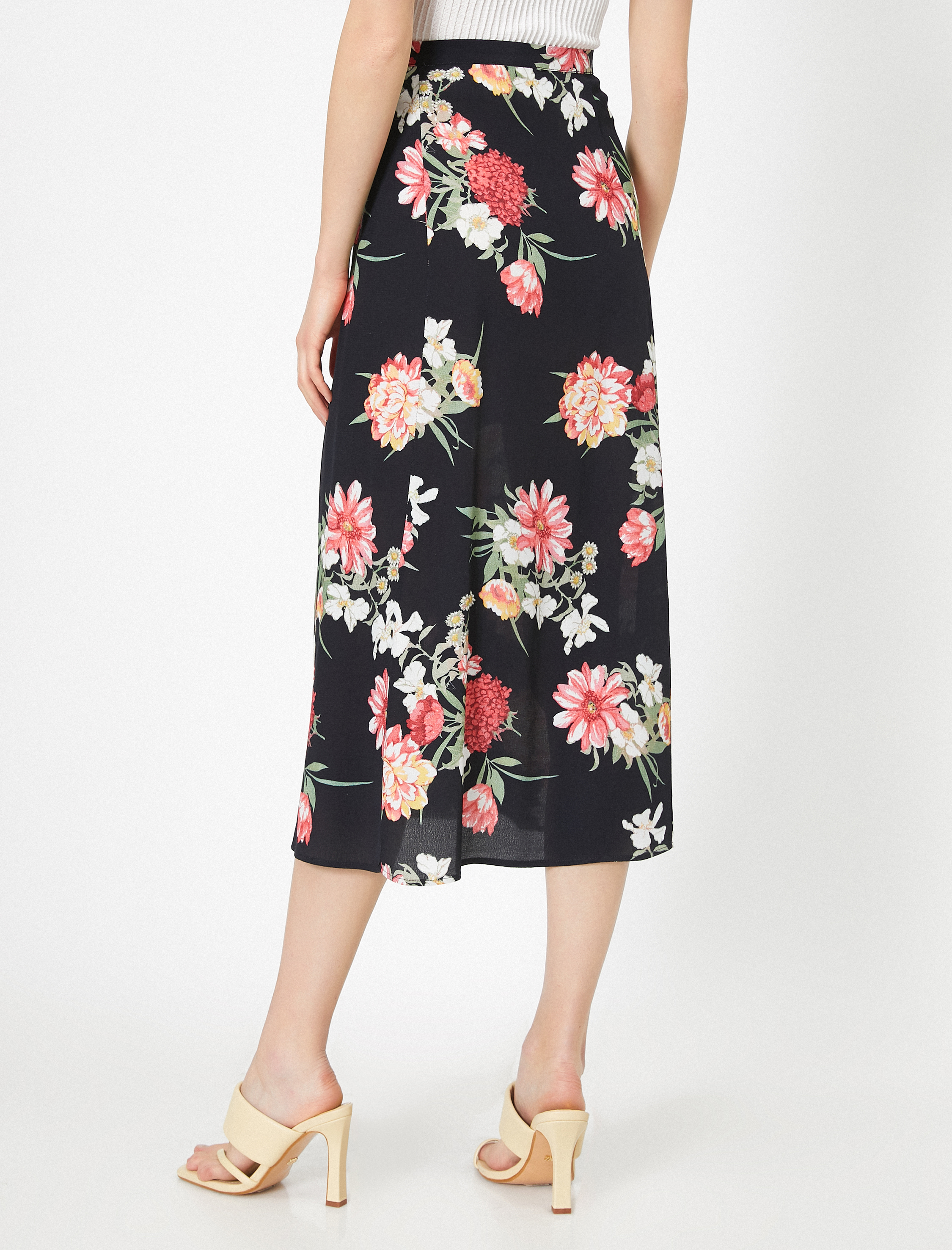   Desenli Yırtmaçlı Midi Etek